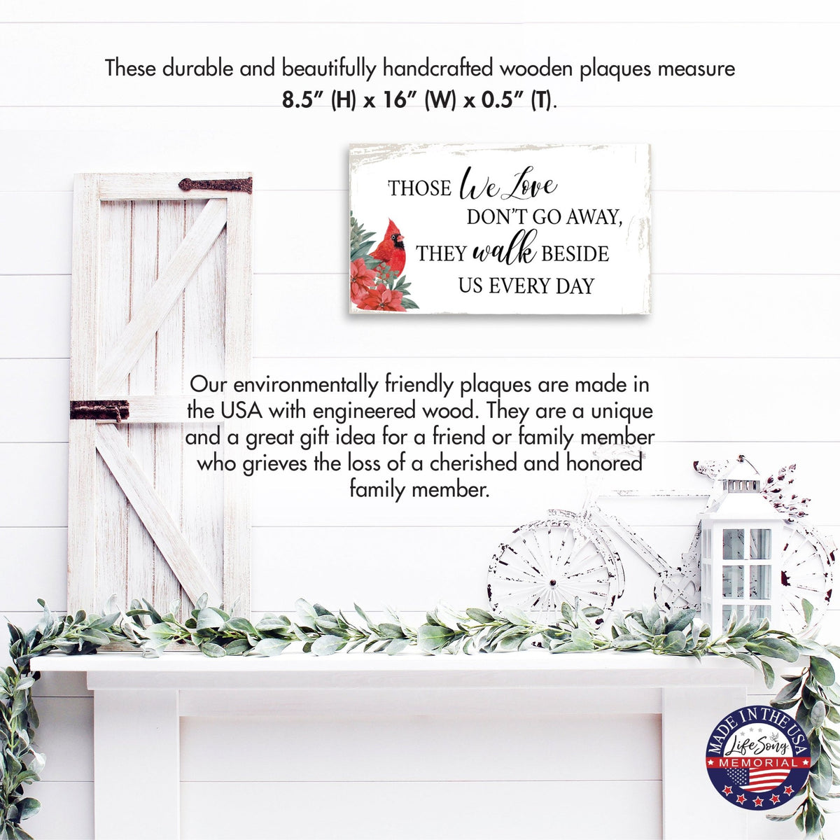 Cardinal Memorial Wooden Wall Plaque Christmas Home Decor - LifeSong Milestones