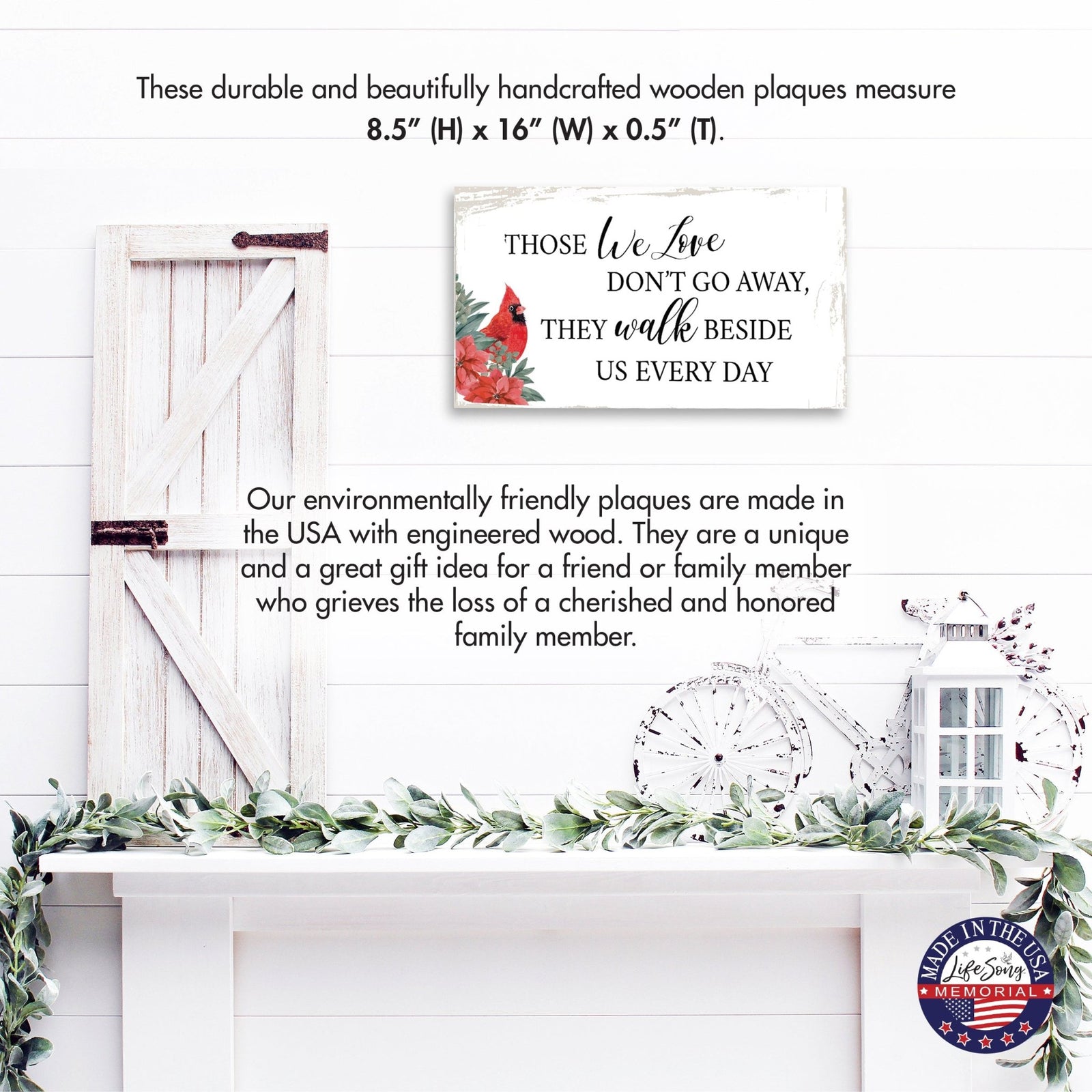 Cardinal Memorial Wooden Wall Plaque Christmas Home Decor - LifeSong Milestones