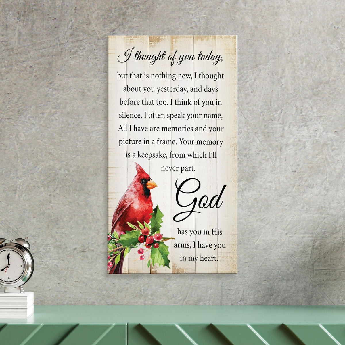 A wooden memorial wall plaque with a cardinal design - Lifesong Milestones Cardinal Memorial Wooden Wall Plaque for Home Decorations.