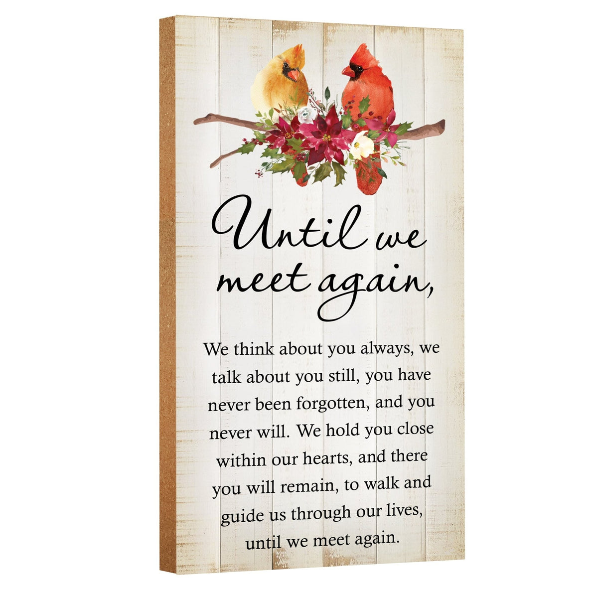 A wooden memorial wall plaque with a cardinal design - Lifesong Milestones Cardinal Memorial Wooden Wall Plaque for Home Decorations.