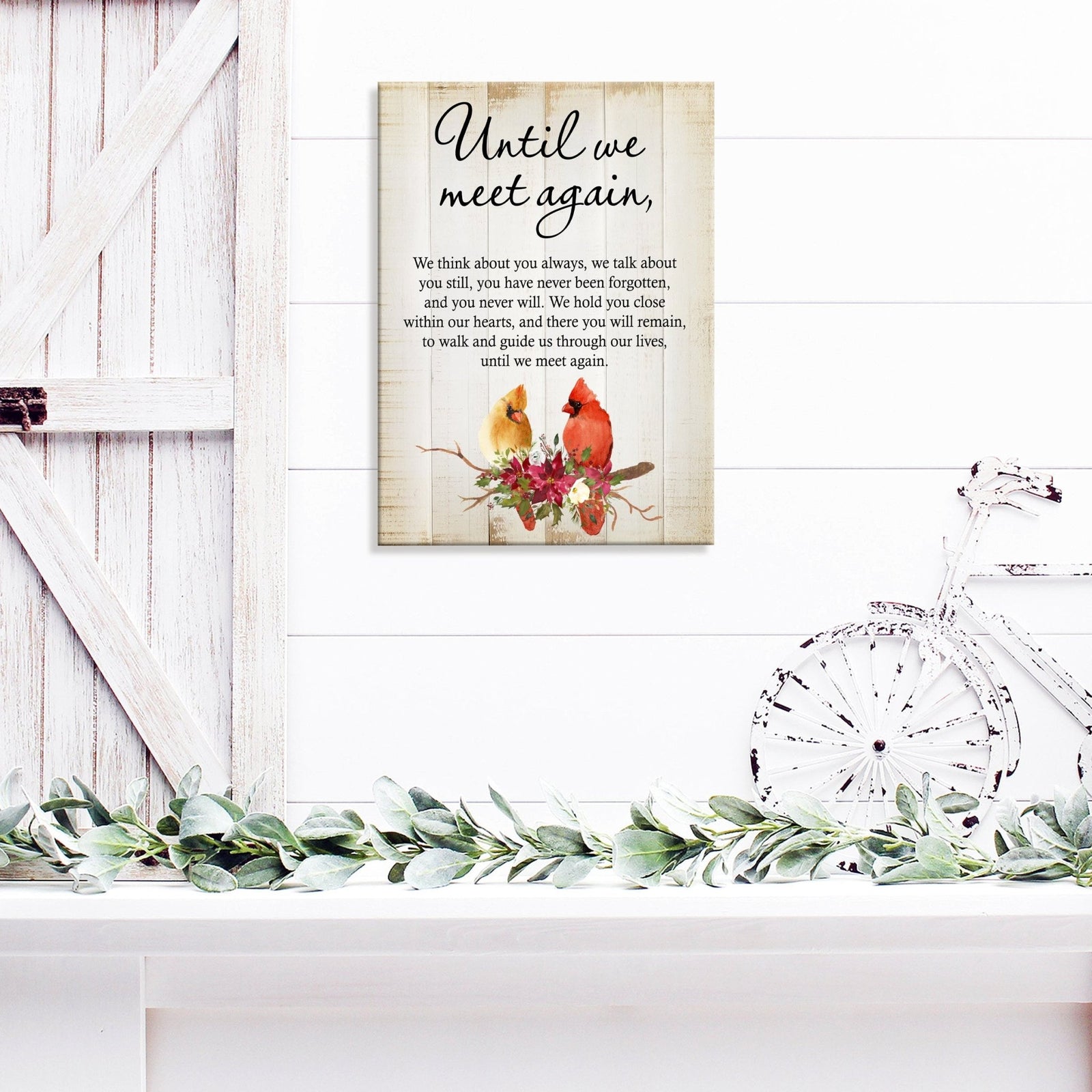 A wooden memorial wall plaque with a cardinal design - Lifesong Milestones Cardinal Memorial Wooden Wall Plaque for Home Decorations.