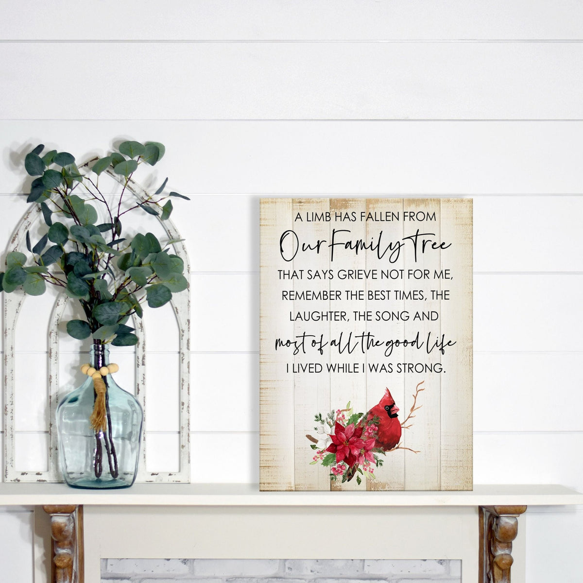 A wooden memorial wall plaque with a cardinal design - Lifesong Milestones Cardinal Memorial Wooden Wall Plaque for Home Decorations.