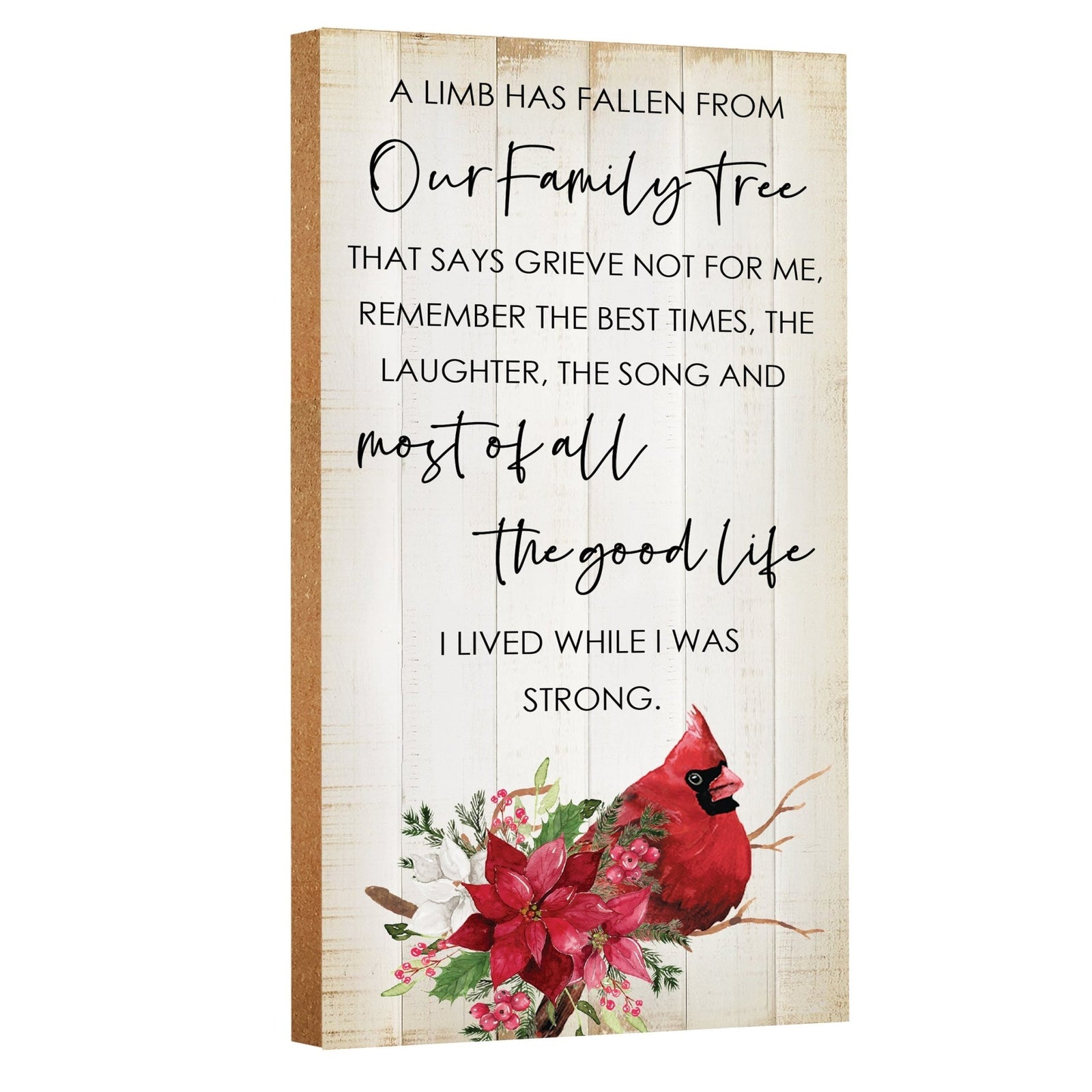 A wooden memorial wall plaque with a cardinal design - Lifesong Milestones Cardinal Memorial Wooden Wall Plaque for Home Decorations.