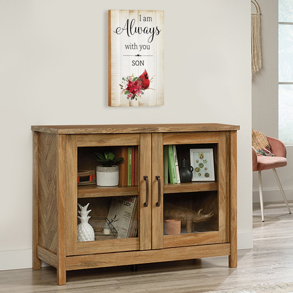 Wooden memorial decor to commemorate a loved one.