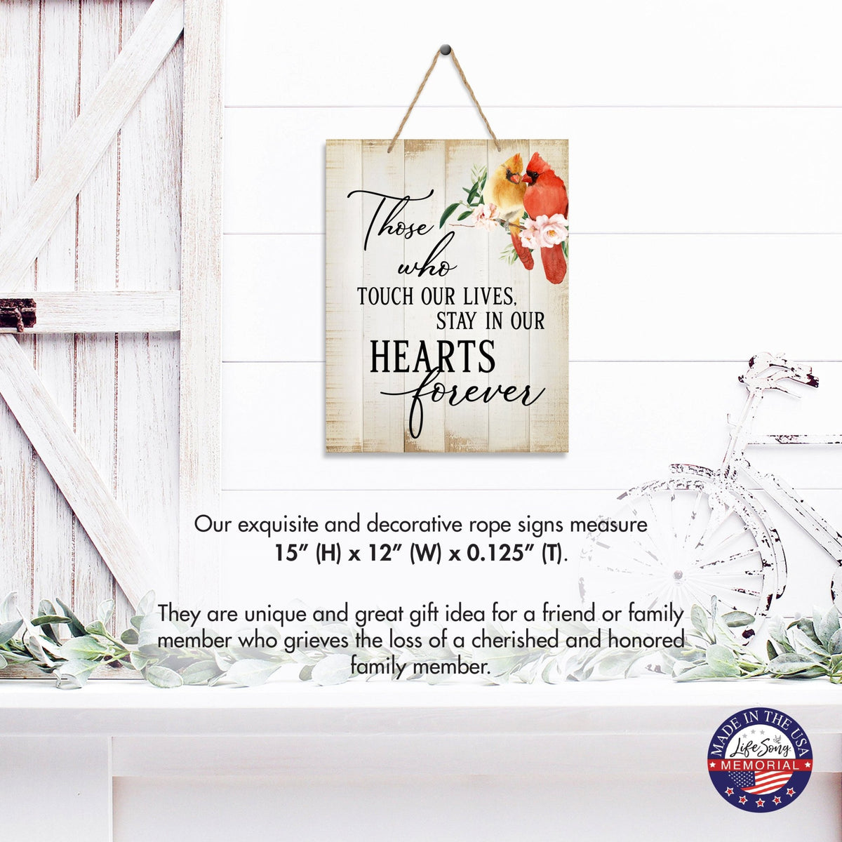 Cardinal Wooden Hanging Memorial Rope Wall Signs Sympathy Gifts - LifeSong Milestones