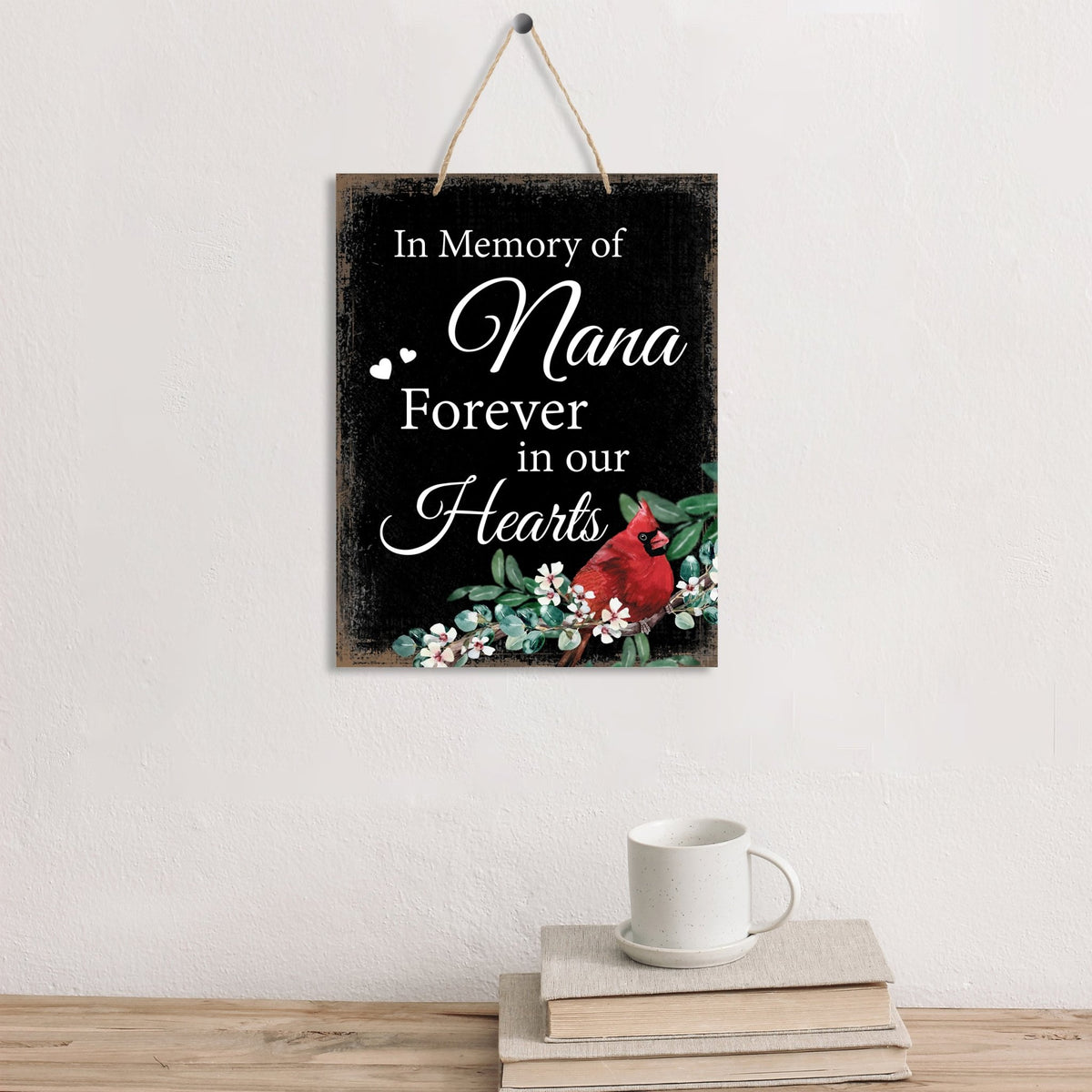 Wooden hanging memorial wall sign, a comforting reminder of the past, and a symbol of eternal love and remembrance.