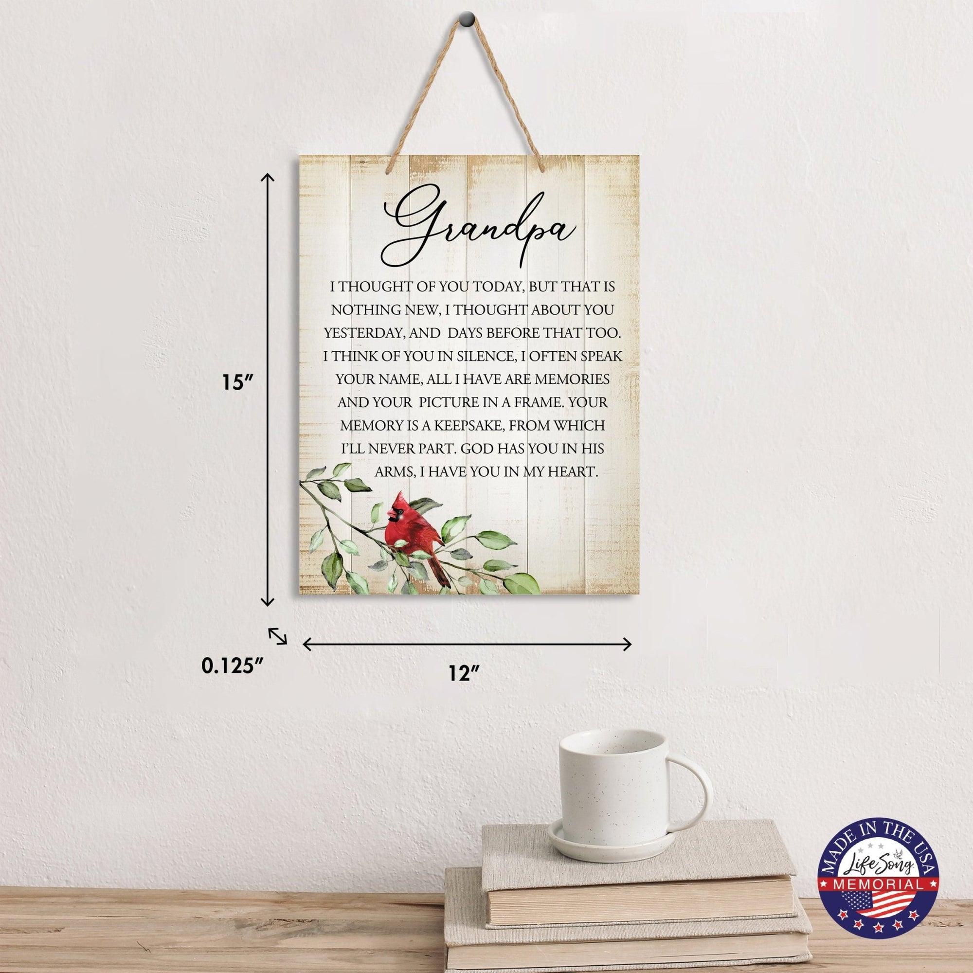 Cardinal Wooden Hanging Memorial Rope Wall Signs Sympathy Gifts - LifeSong Milestones