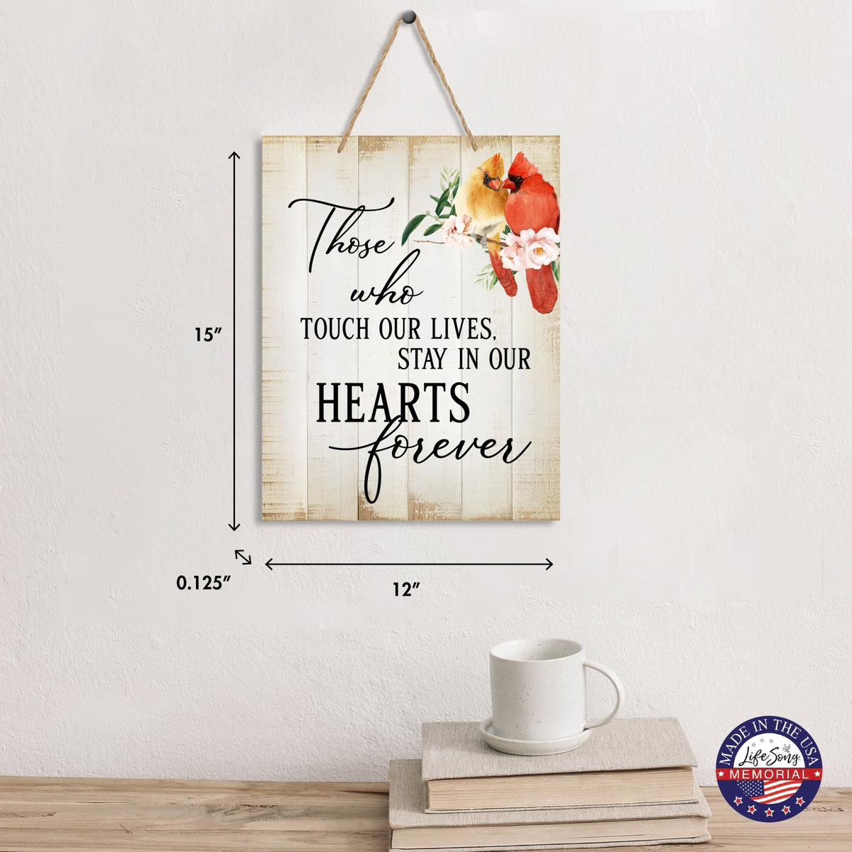 Cardinal Wooden Hanging Memorial Rope Wall Signs Sympathy Gifts - LifeSong Milestones