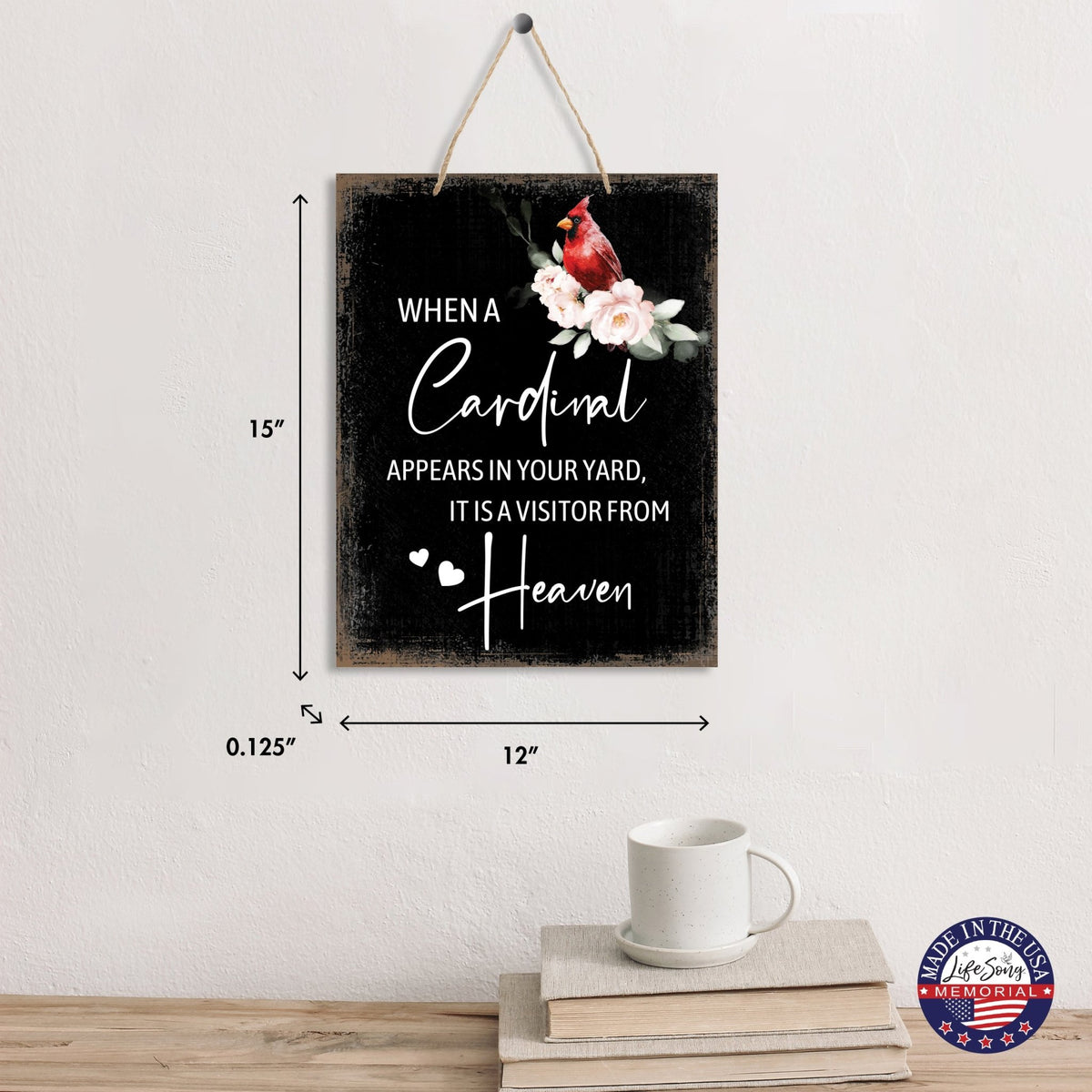 Cardinal Wooden Hanging Memorial Rope Wall Signs Sympathy Gifts - LifeSong Milestones