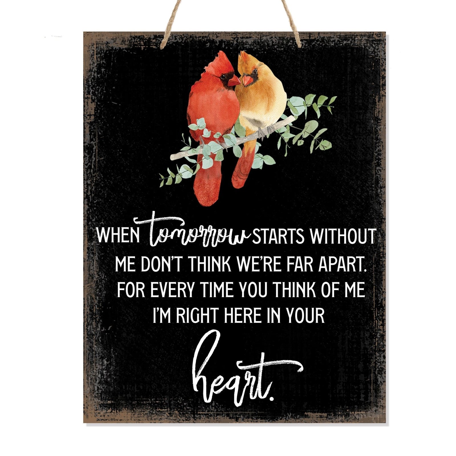 Thoughtful memorial gifts for the loss of a loved one – a wooden hanging sign adorned with a cardinal ribbon.