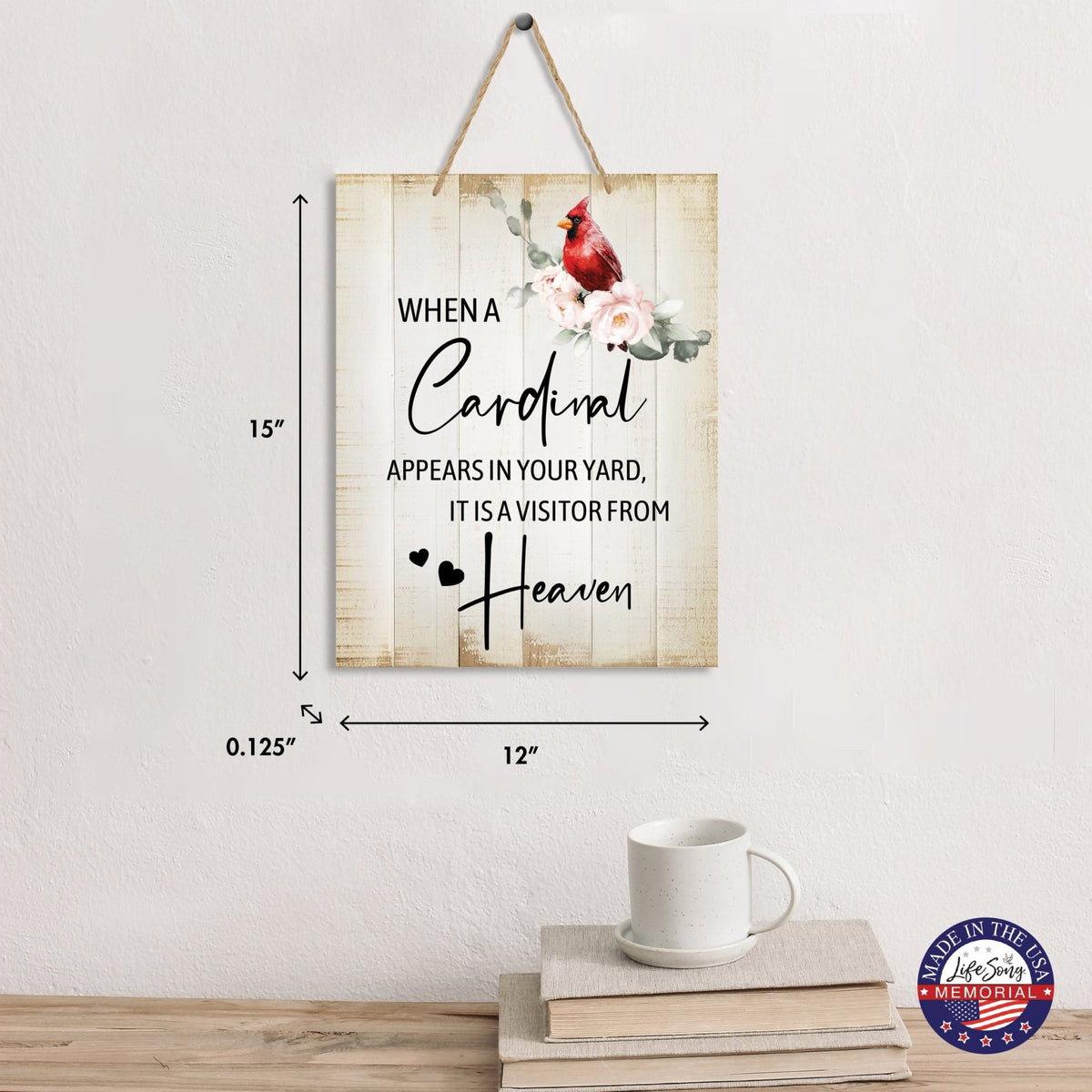 Cardinal Wooden Hanging Memorial Rope Wall Signs Sympathy Gifts - LifeSong Milestones