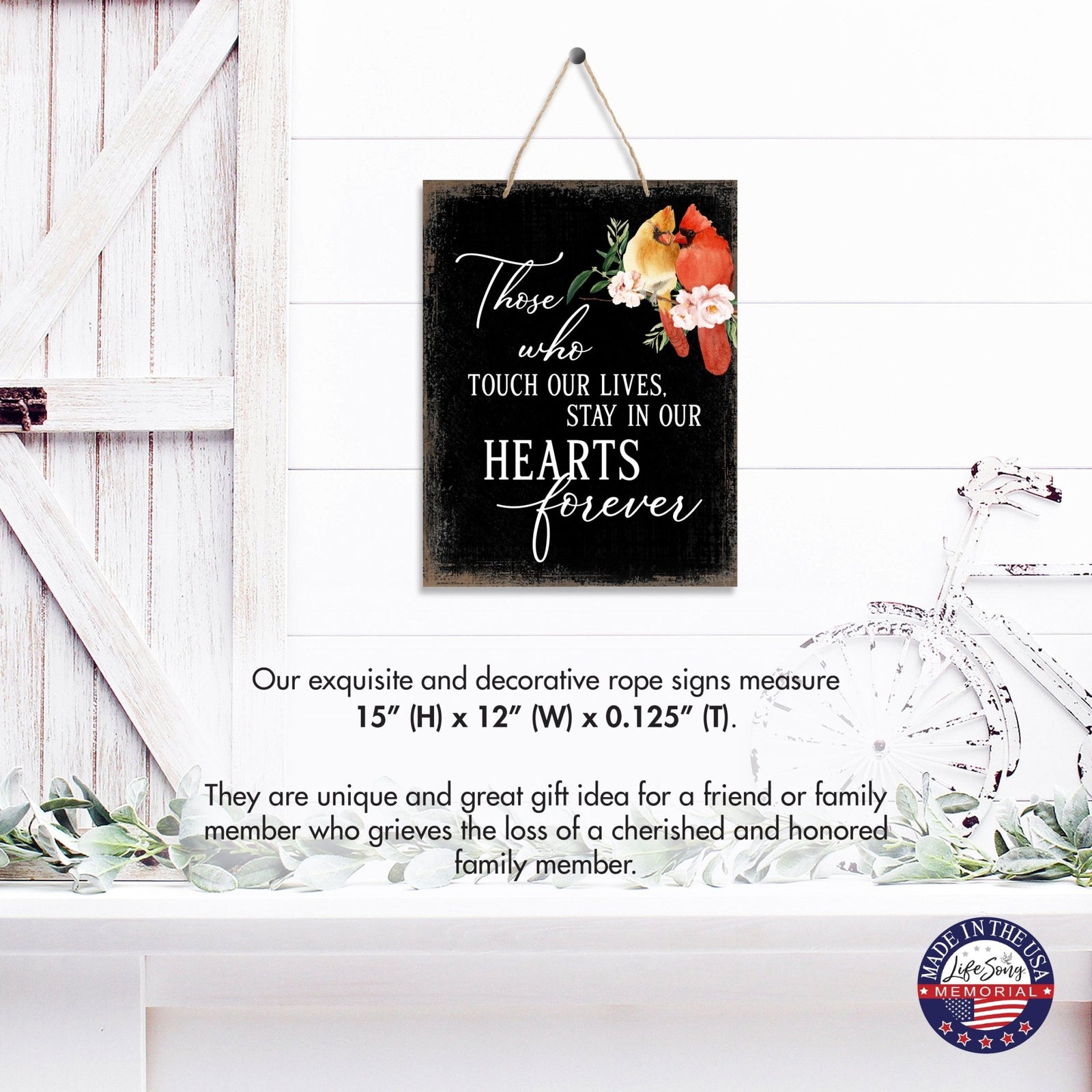 Cardinal Wooden Hanging Memorial Rope Wall Signs Sympathy Gifts - LifeSong Milestones
