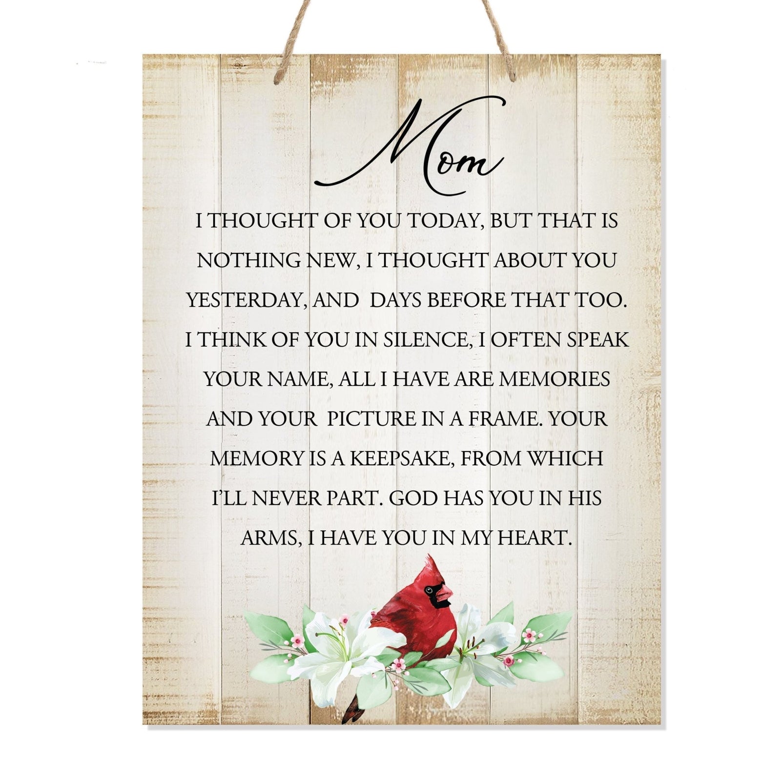 A wooden memorial ribbon sign featuring a cardinal ribbon, perfect for memorial decorations and loved one memorial gifts.