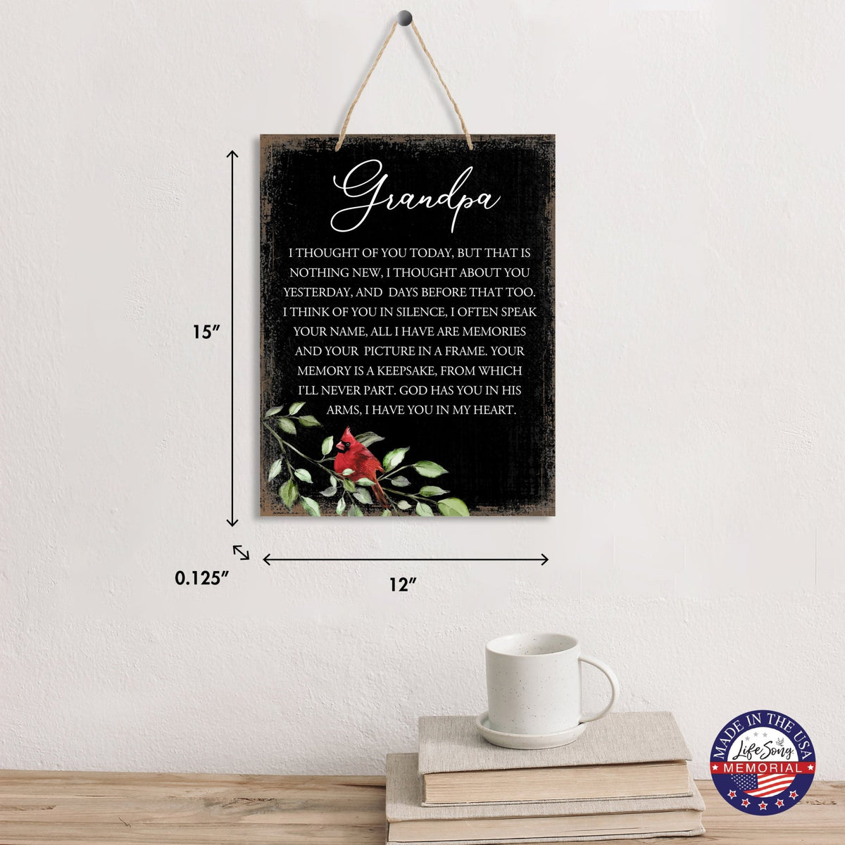 Cardinal Wooden Hanging Memorial Rope Wall Signs Sympathy Gifts - LifeSong Milestones
