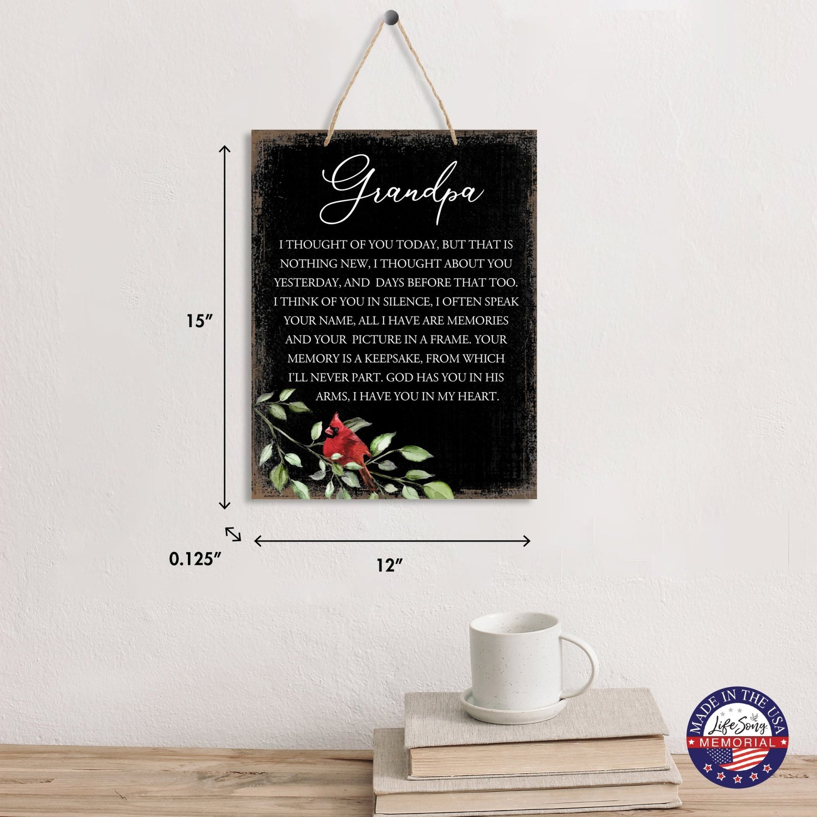Cardinal Wooden Hanging Memorial Rope Wall Signs Sympathy Gifts - LifeSong Milestones