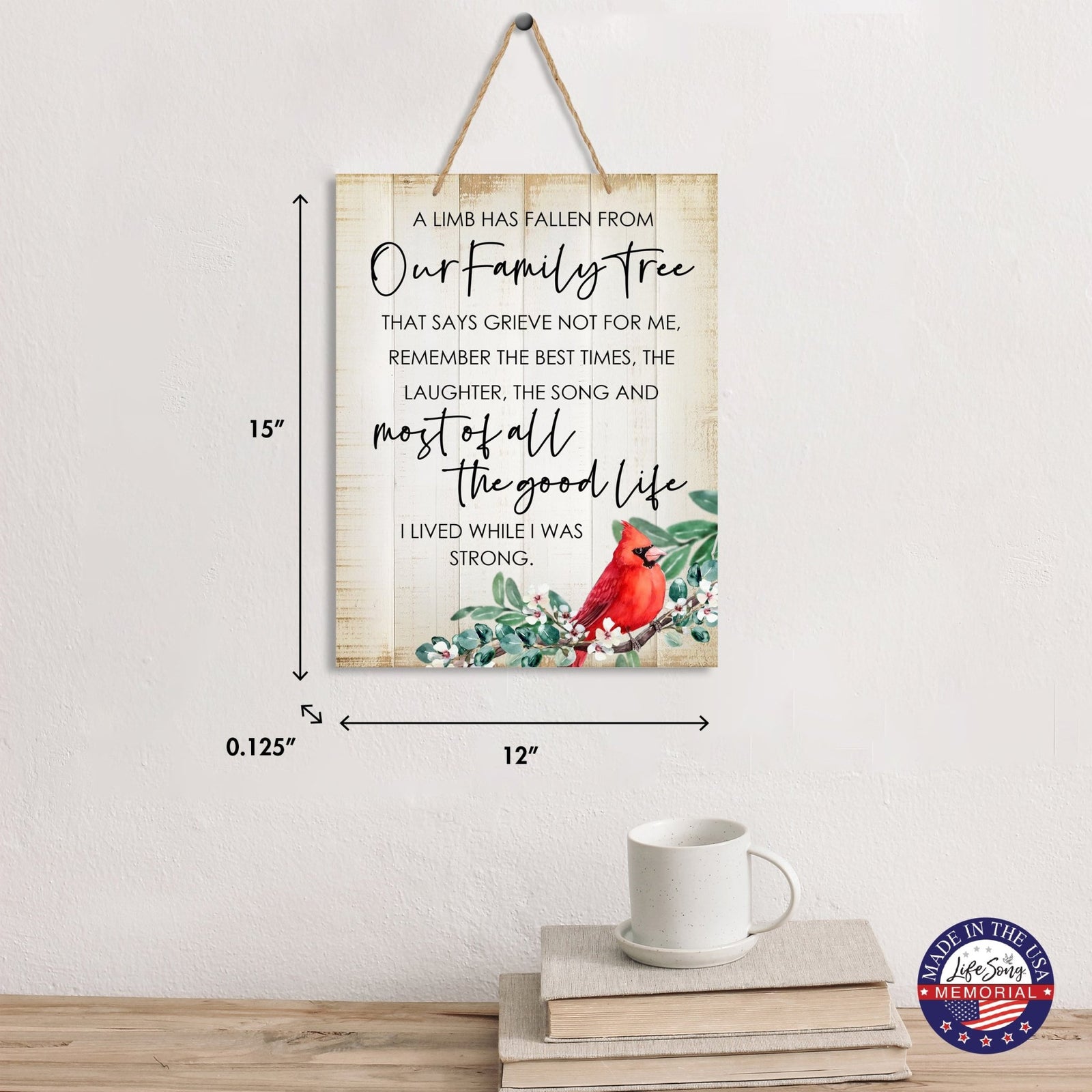 Cardinal Wooden Hanging Memorial Rope Wall Signs Sympathy Gifts - LifeSong Milestones