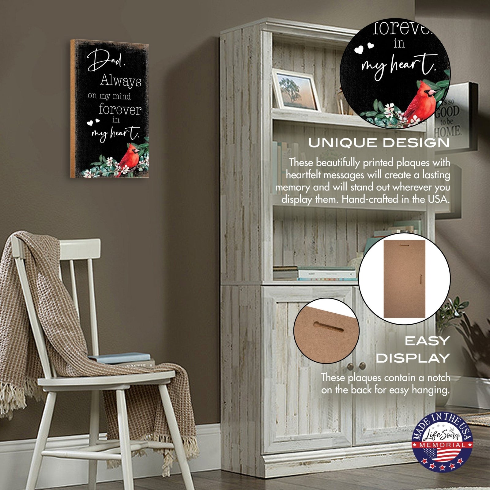 Cardinal Wooden Memorial Wall Plaque for Home Decor - Always On My Mind - LifeSong Milestones