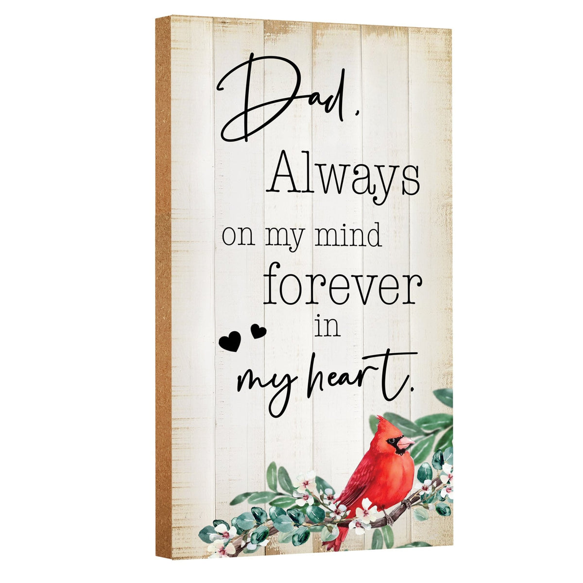 A wooden memorial wall plaque with a heartfelt design.