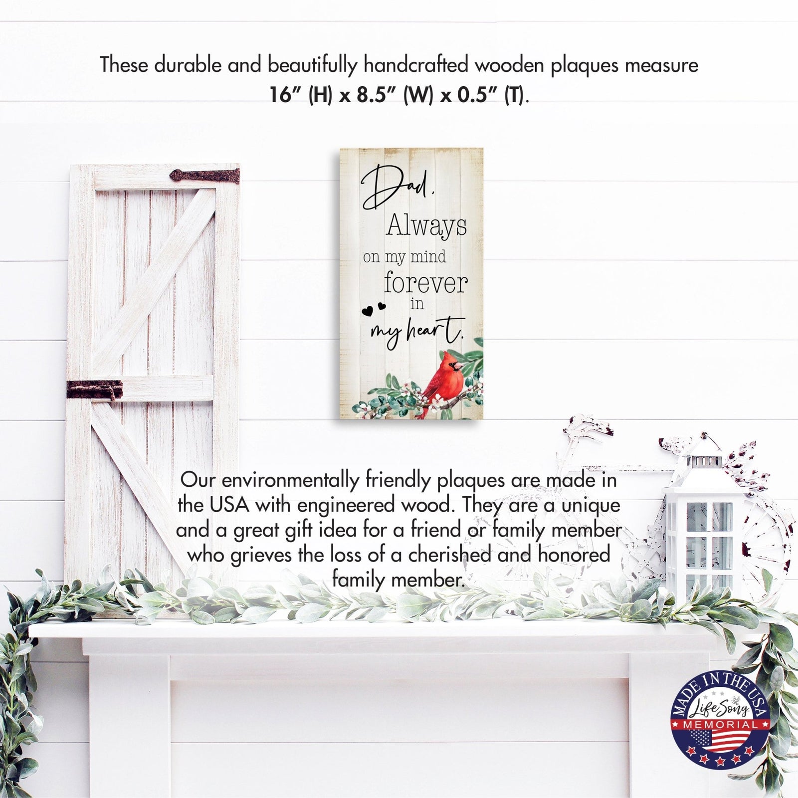 Cardinal Wooden Memorial Wall Plaque for Home Decor - Always On My Mind - LifeSong Milestones