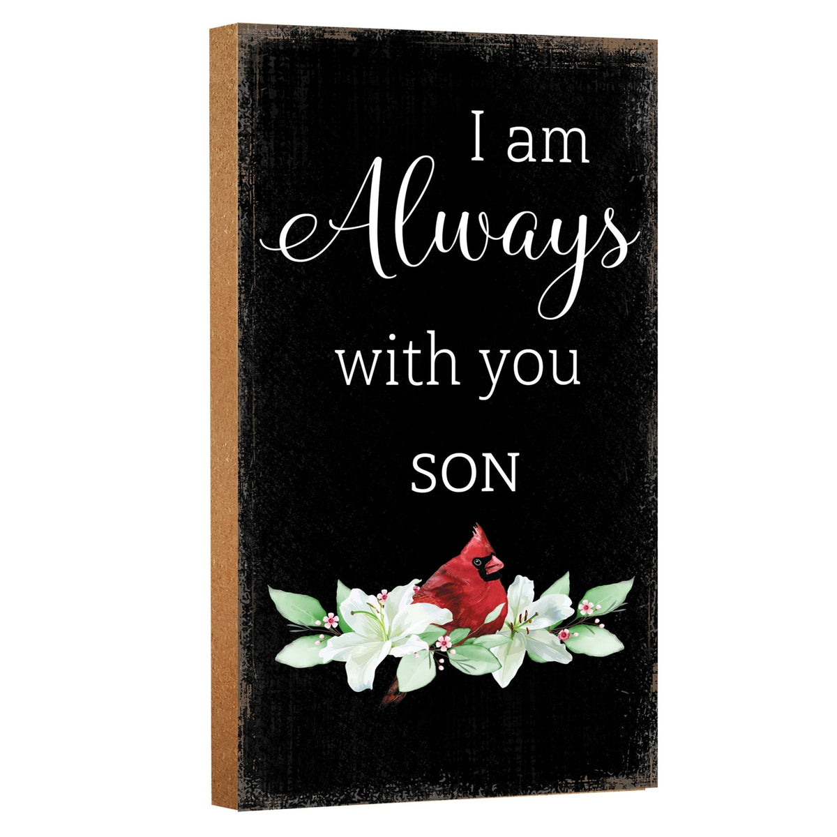 A wooden memorial wall plaque with a heartfelt design.