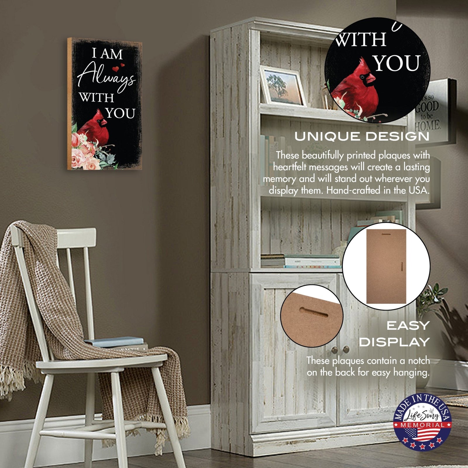 Cardinal Wooden Memorial Wall Plaque for Home Decor - I Am Always With You - LifeSong Milestones