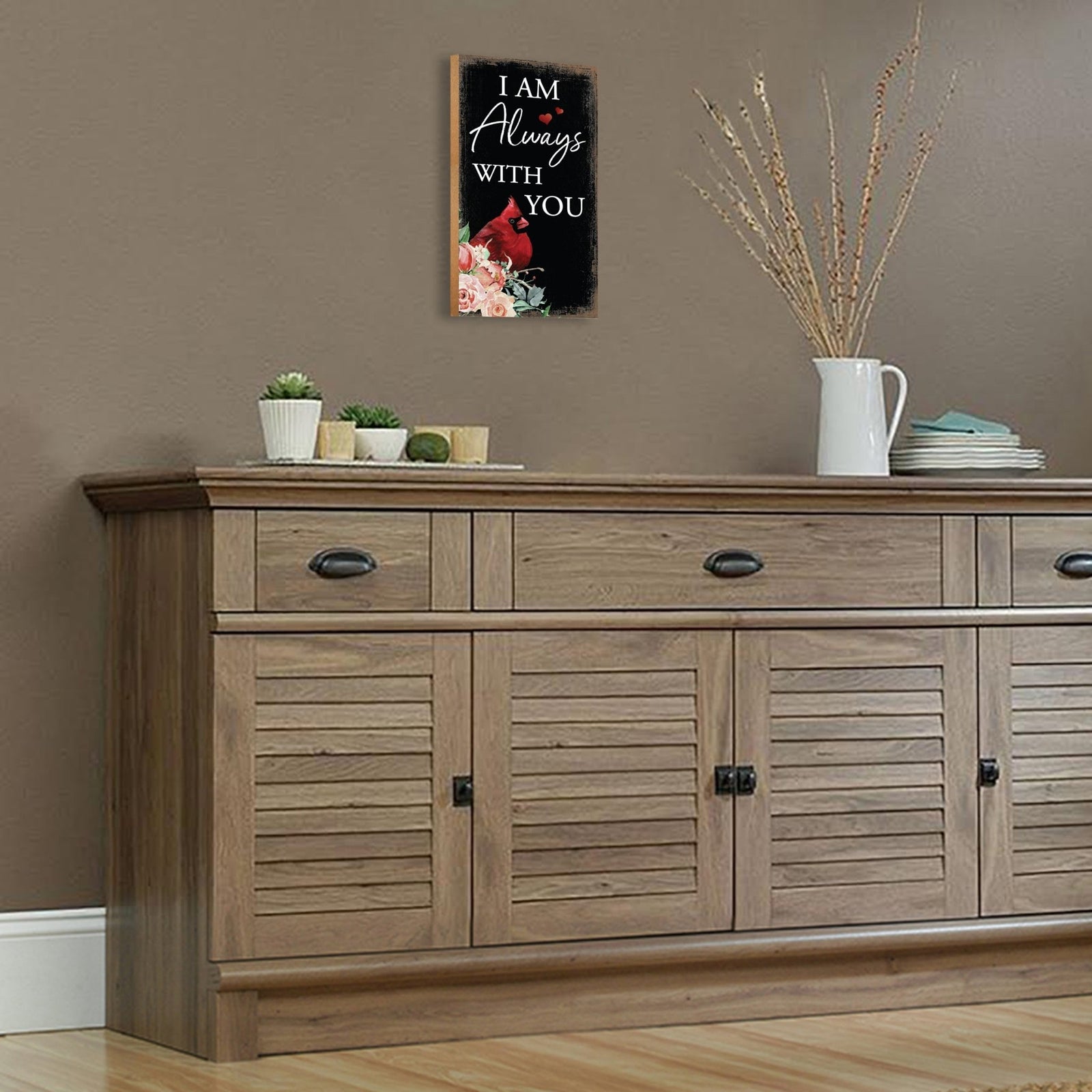 An elegant wooden memorial wall plaque adorned with a cardinal, designed to honor and cherish the memory of your loved one.