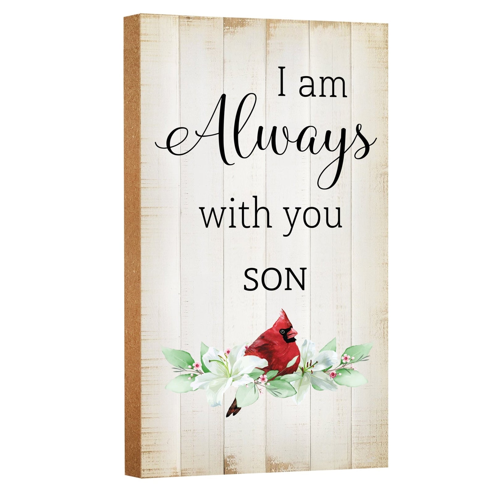 A wooden memorial wall plaque with a heartfelt design.