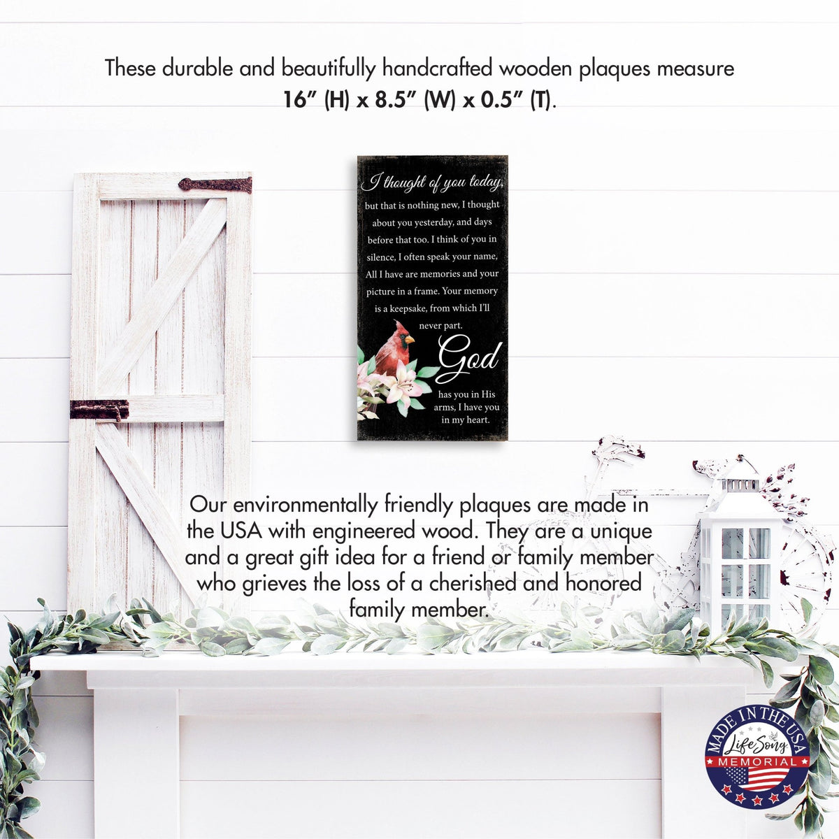 Cardinal Wooden Memorial Wall Plaque for Home Decor - I Thought of You - LifeSong Milestones