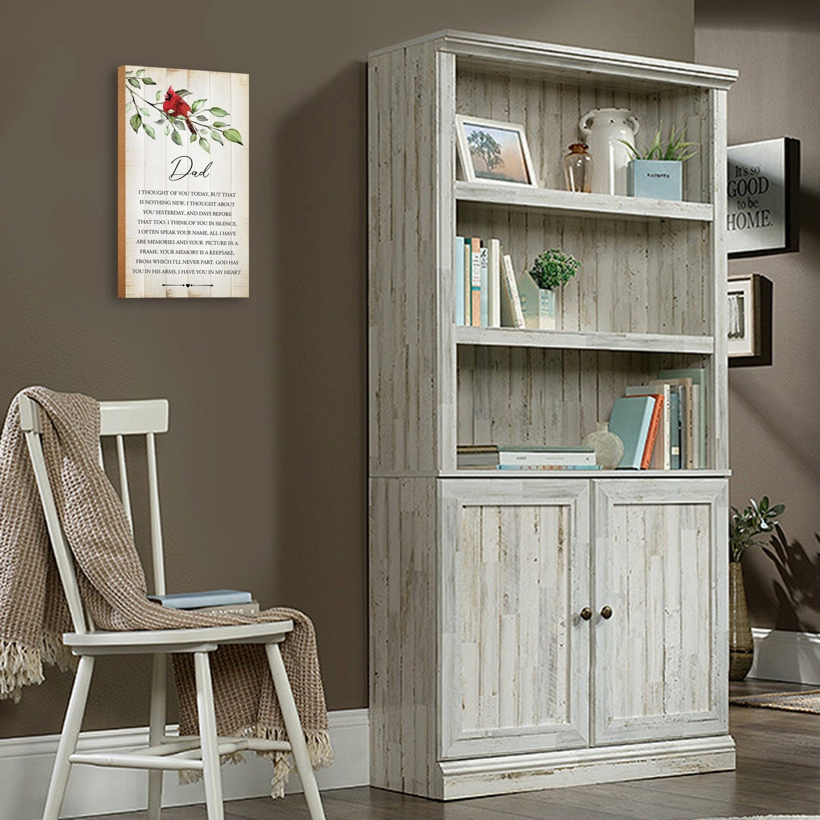 An elegant wooden memorial wall plaque adorned with a cardinal, designed to honor and cherish the memory of your loved one.