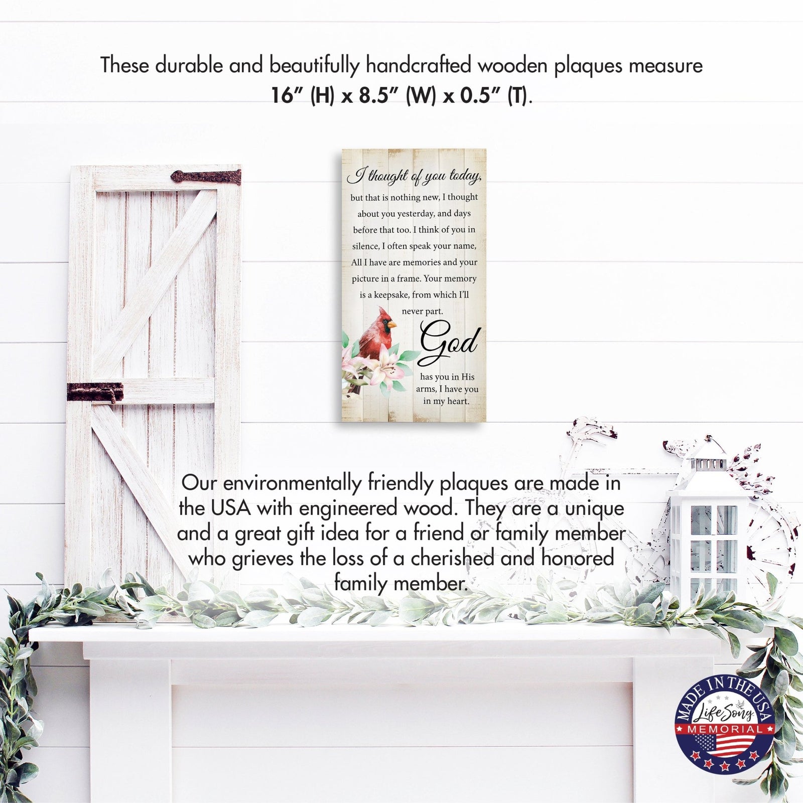Cardinal Wooden Memorial Wall Plaque for Home Decor - I Thought of You - LifeSong Milestones