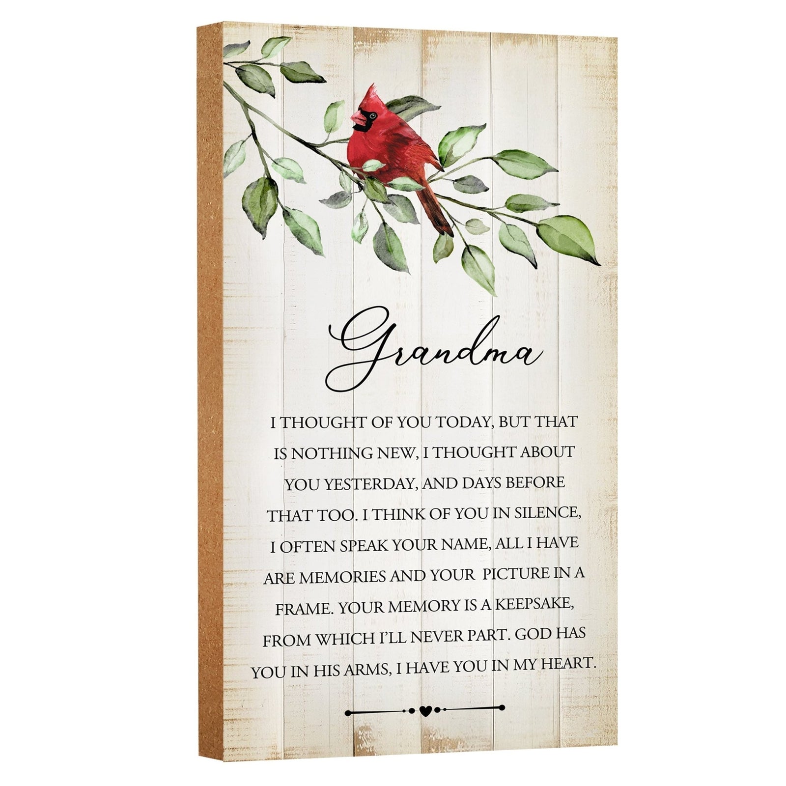 An elegant wooden memorial wall plaque adorned with a cardinal, designed to honor and cherish the memory of your loved one.