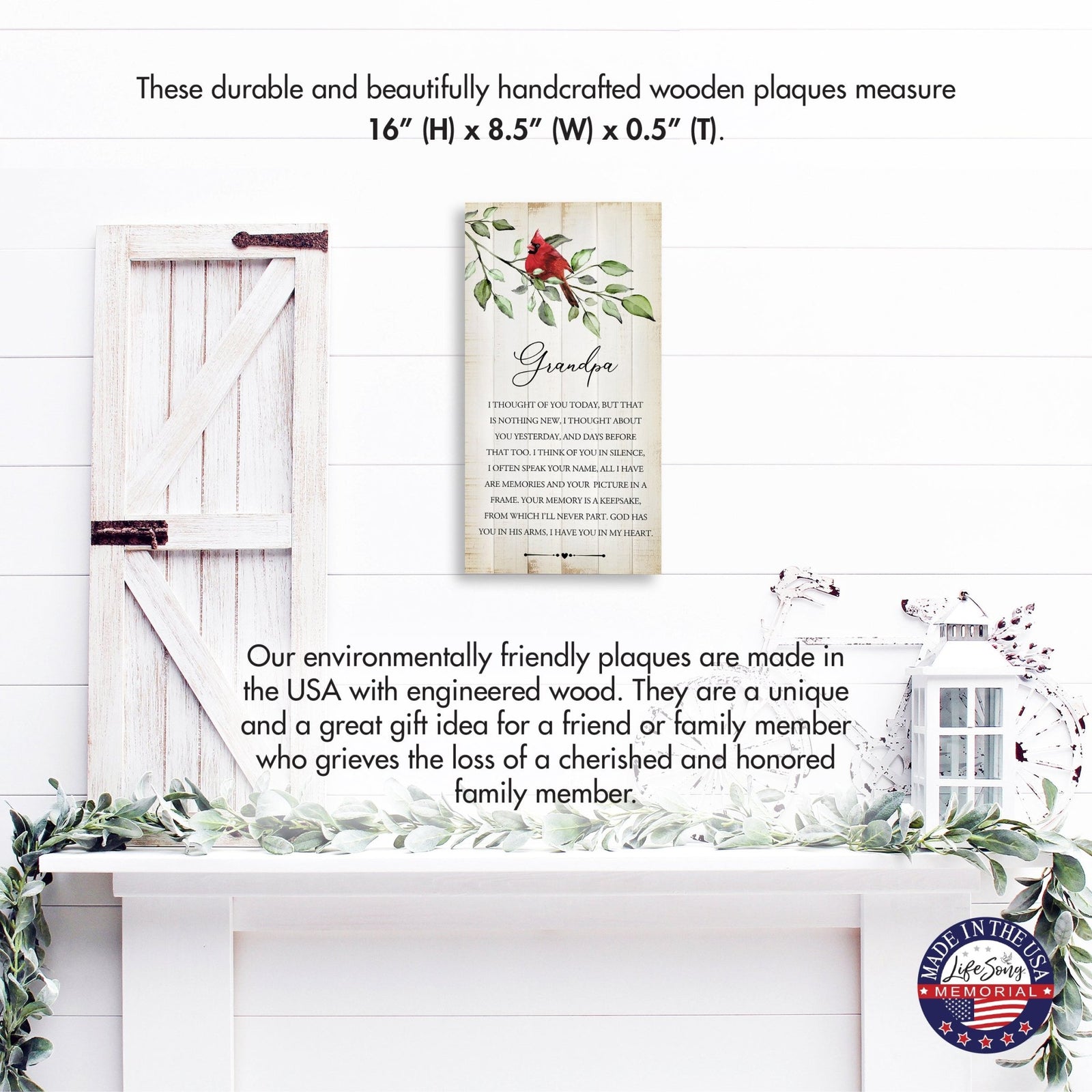 Cardinal Wooden Memorial Wall Plaque for Home Decor - I Thought Of You - LifeSong Milestones