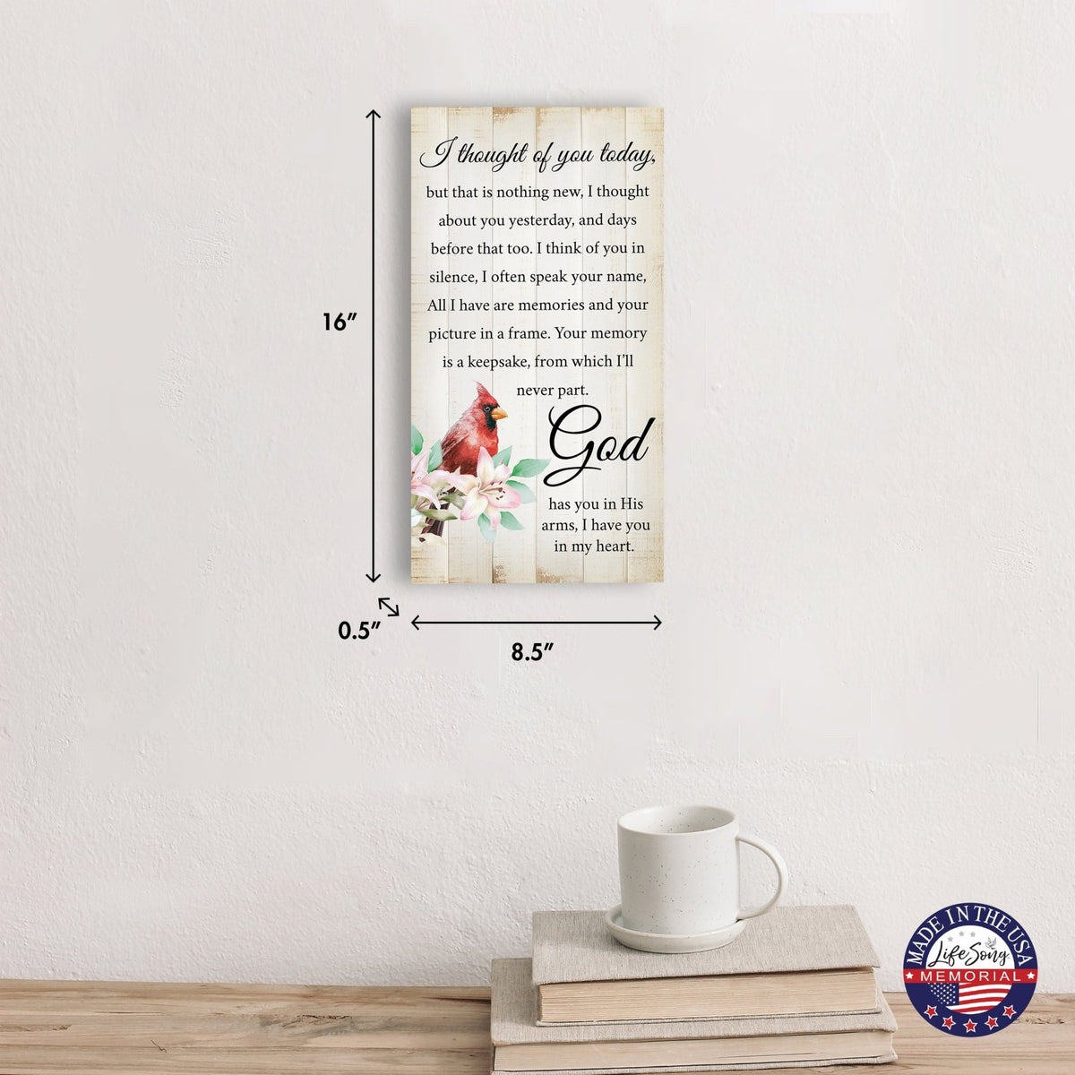 Cardinal Wooden Memorial Wall Plaque for Home Decor - I Thought of You - LifeSong Milestones