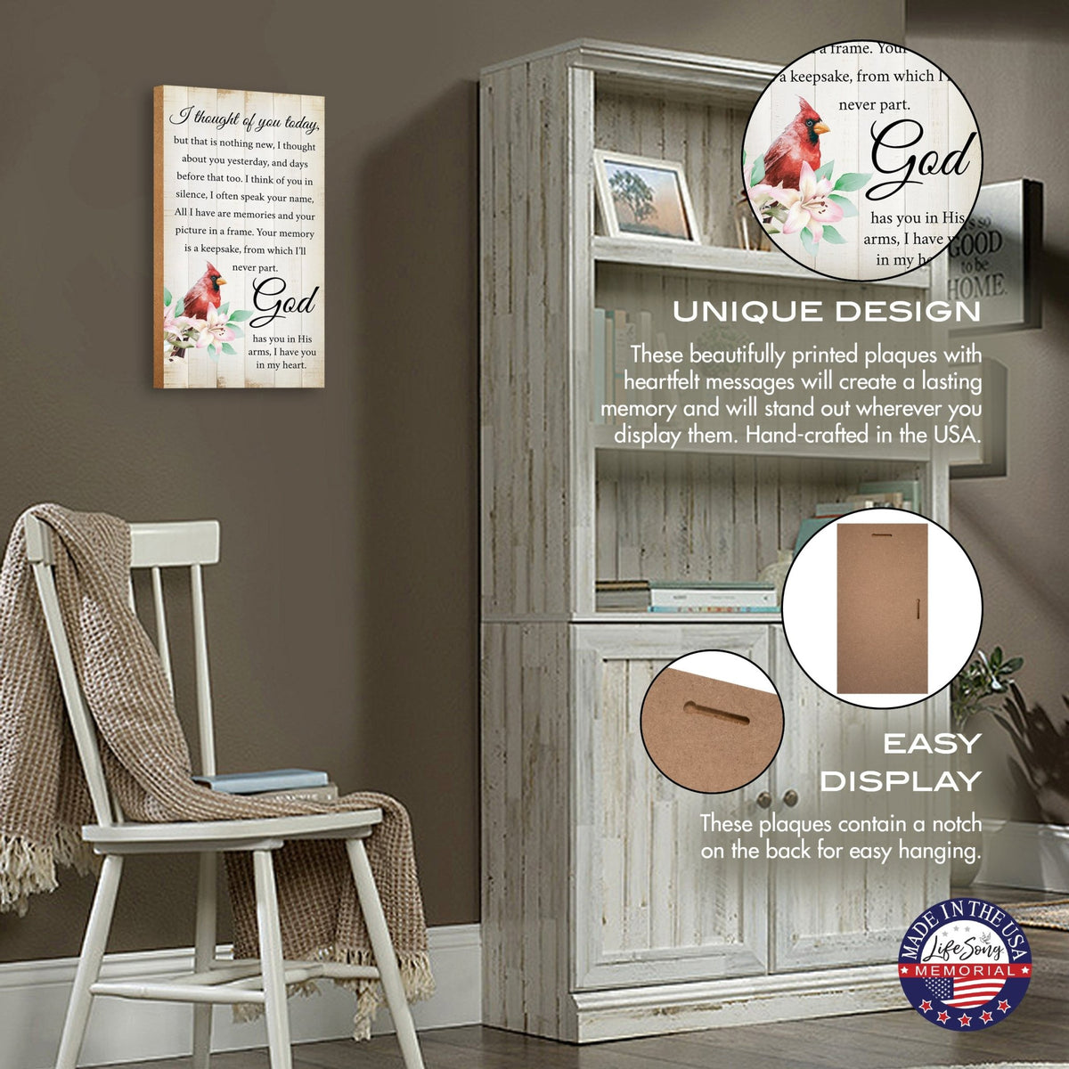 Cardinal Wooden Memorial Wall Plaque for Home Decor - I Thought of You - LifeSong Milestones