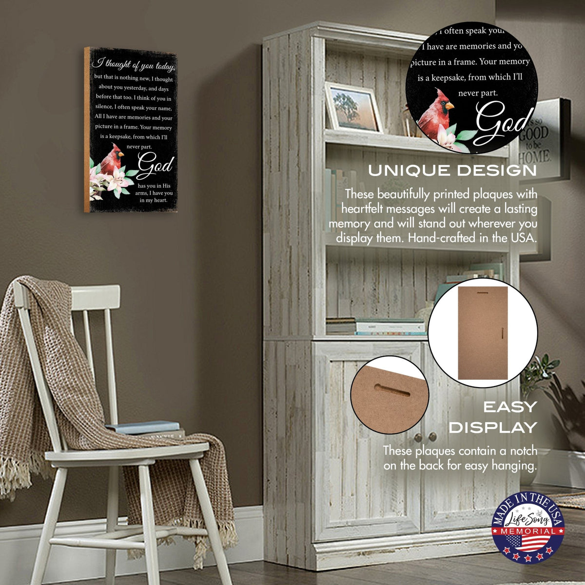 Cardinal Wooden Memorial Wall Plaque for Home Decor - I Thought of You - LifeSong Milestones