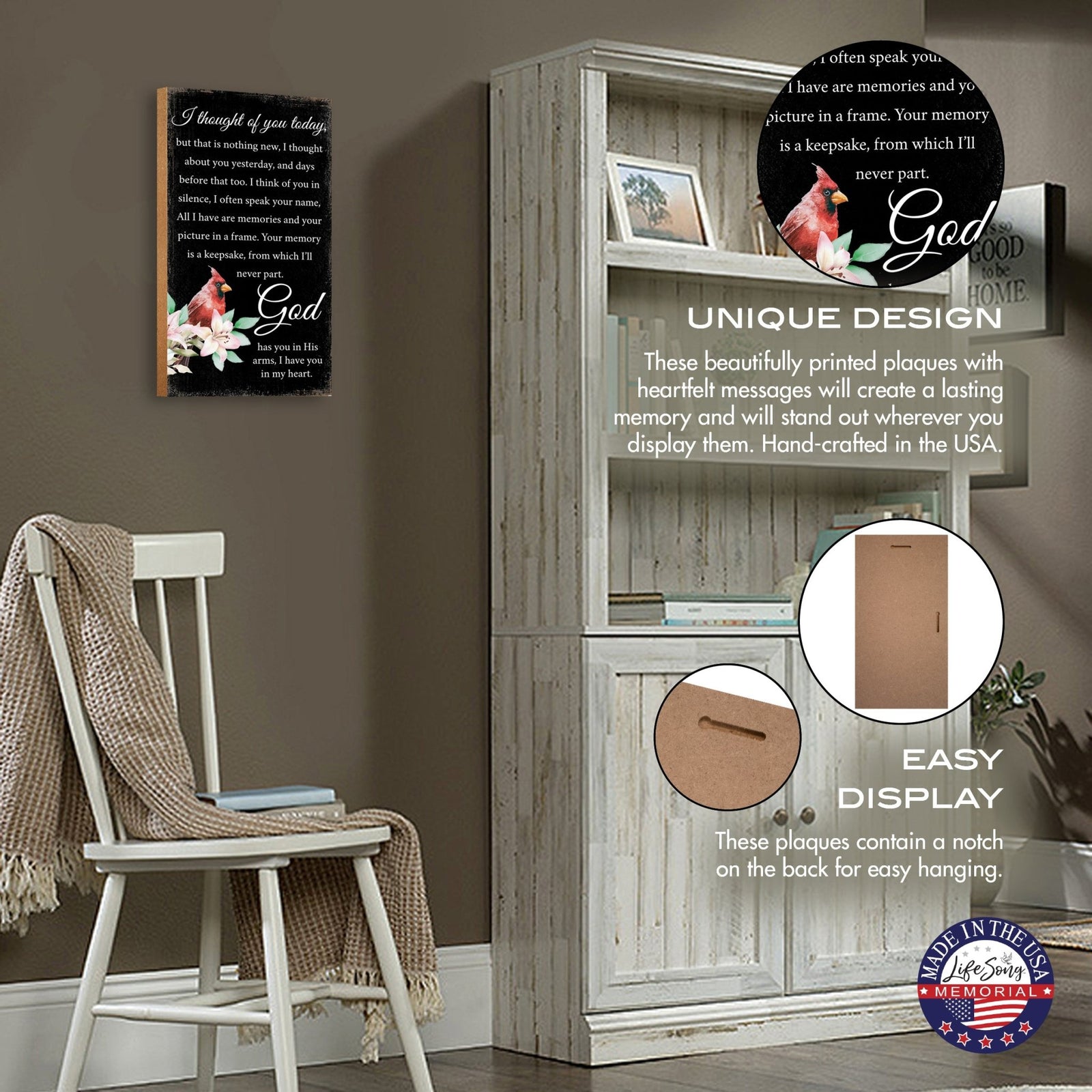 Cardinal Wooden Memorial Wall Plaque for Home Decor - I Thought of You - LifeSong Milestones