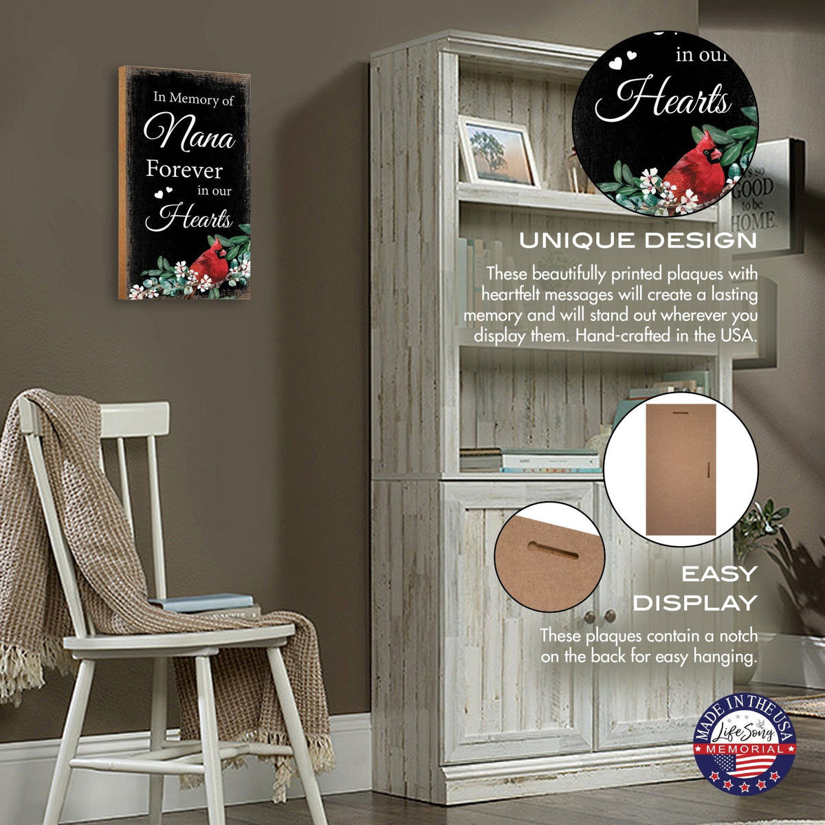 Cardinal Wooden Memorial Wall Plaque for Home Decor - In Memory Of - LifeSong Milestones