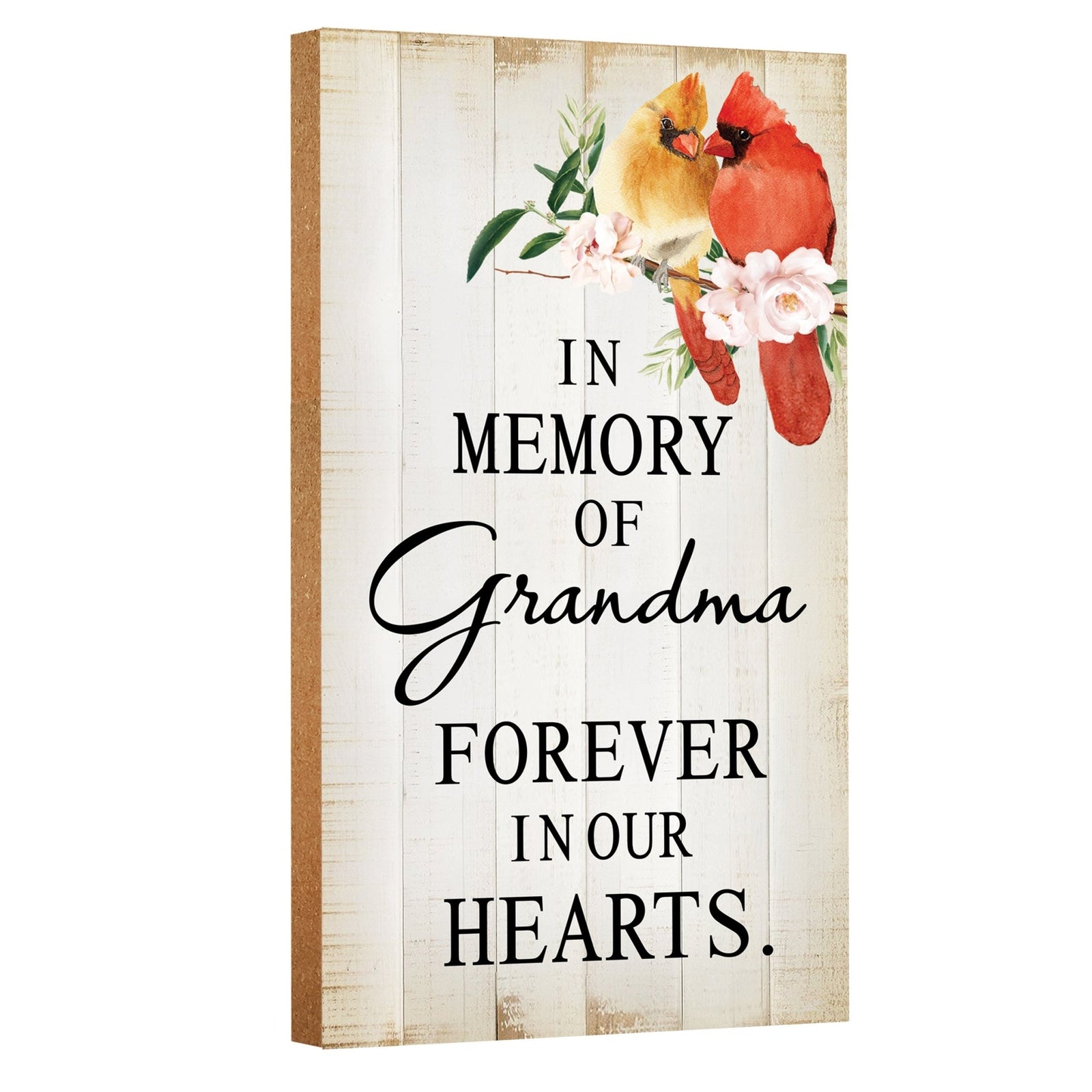 An elegant wooden memorial wall plaque adorned with a cardinal, designed to honor and cherish the memory of your loved one.