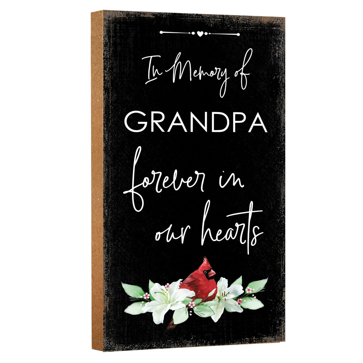 An elegant wooden memorial wall plaque adorned with a cardinal, designed to honor and cherish the memory of your loved one.