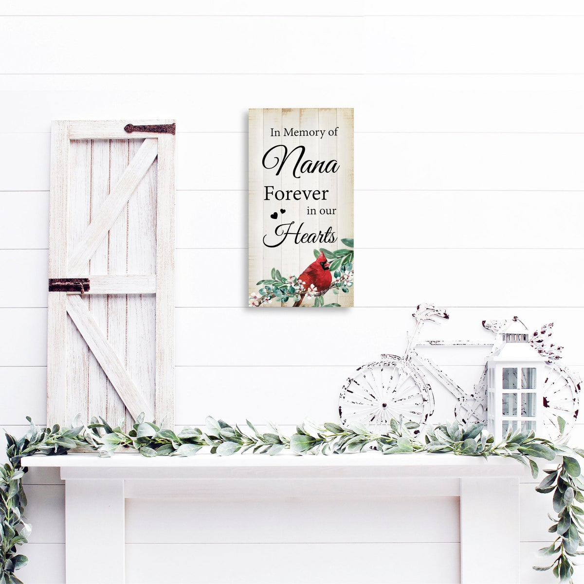 A wooden memorial wall plaque with a heartfelt design.