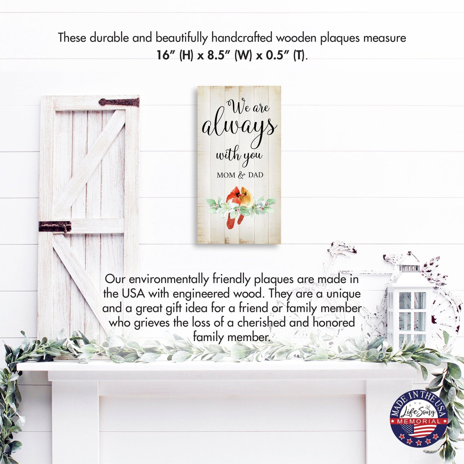 Cardinal Wooden Memorial Wall Plaque for Home Decor - We Are Always With You - LifeSong Milestones