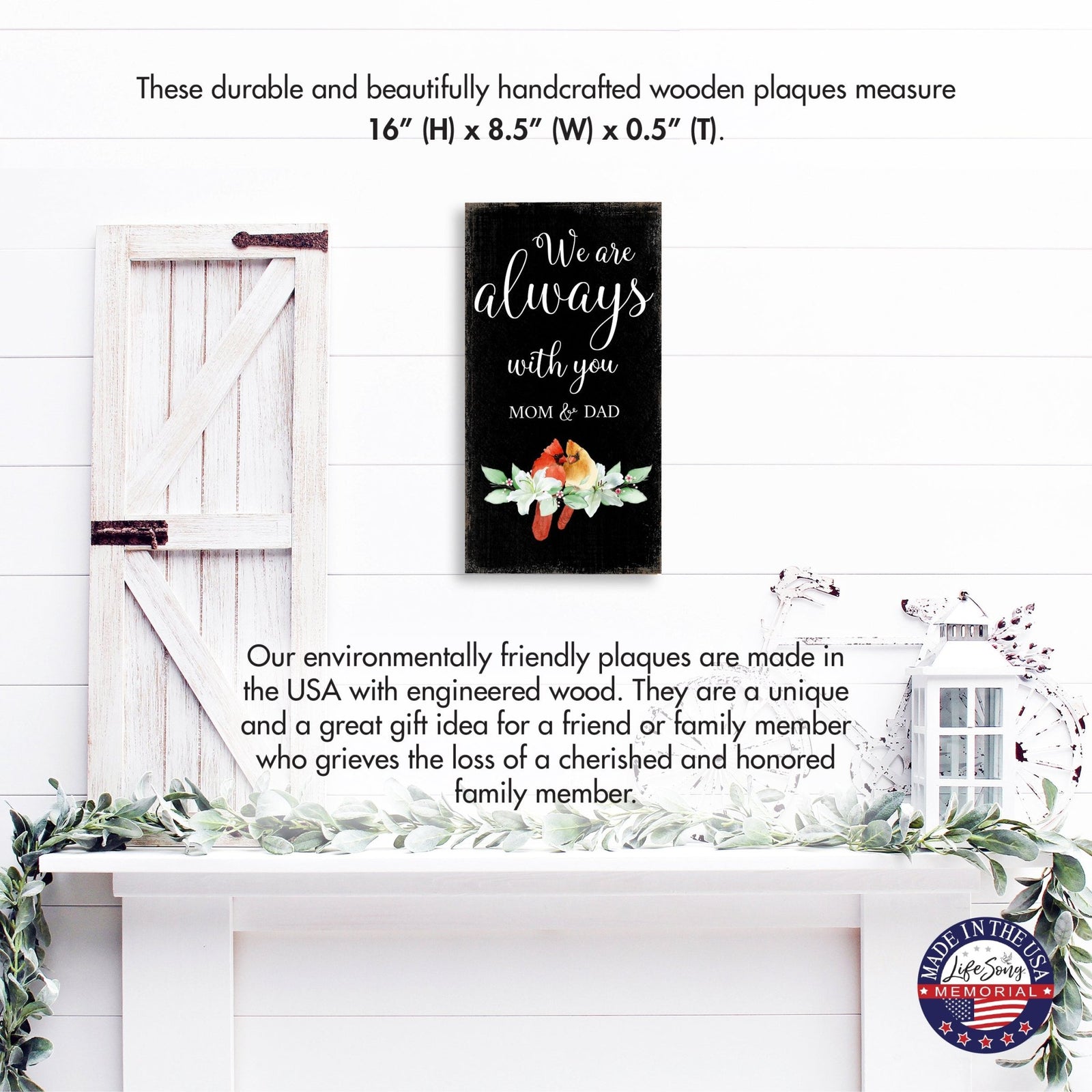 Cardinal Wooden Memorial Wall Plaque for Home Decor - We Are Always With You - LifeSong Milestones