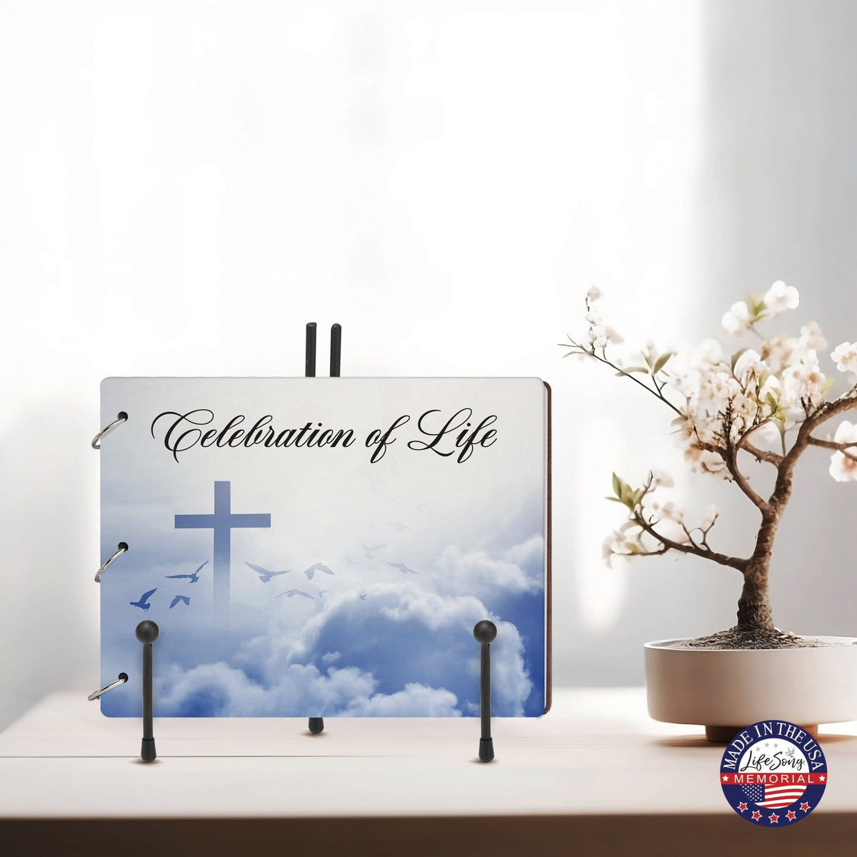 Celebration Of Life Funeral Guest Books For Memorial Services Registry With Wooden Cover - LifeSong Milestones