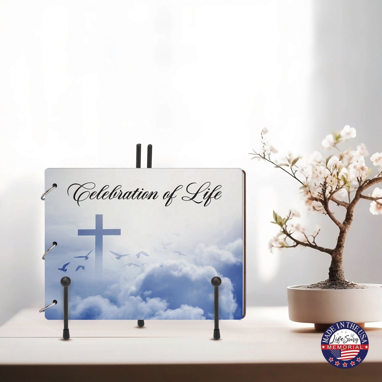 Celebration Of Life Funeral Guest Books For Memorial Services Registry With Wooden Cover - LifeSong Milestones