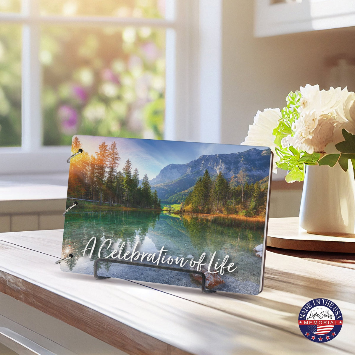 Celebration Of Life Funeral Guest Books For Memorial Services Registry With Wooden Cover - LifeSong Milestones