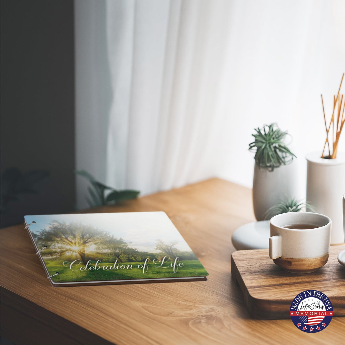 Celebration Of Life Funeral Guest Books For Memorial Services Registry With Wooden Cover - LifeSong Milestones