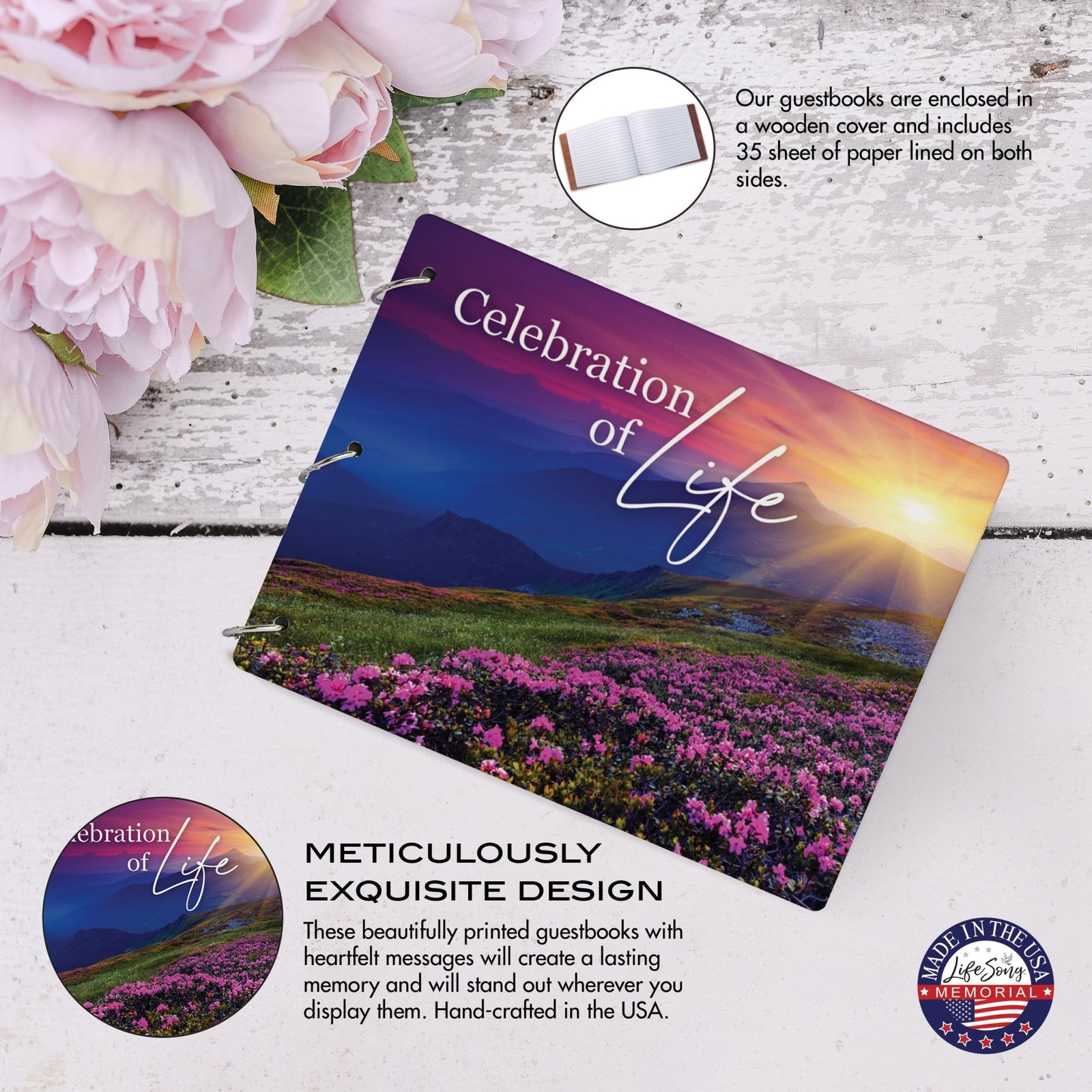 Celebration Of Life Funeral Guest Books For Memorial Services Registry With Wooden Cover - LifeSong Milestones