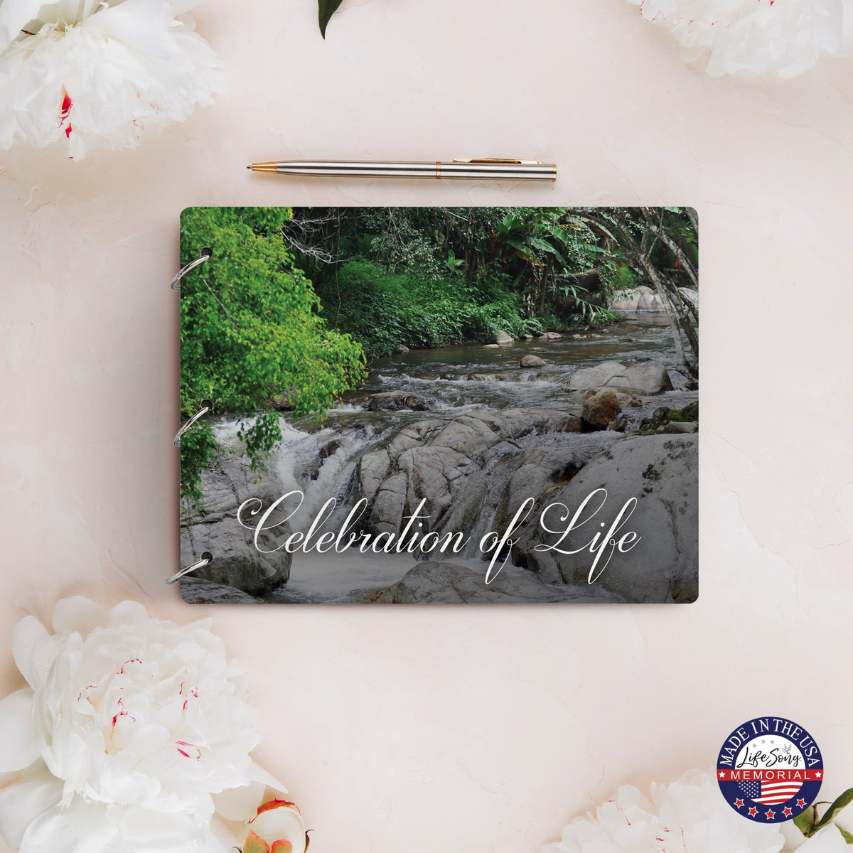 Celebration Of Life Funeral Guest Books For Memorial Services Registry With Wooden Cover - LifeSong Milestones