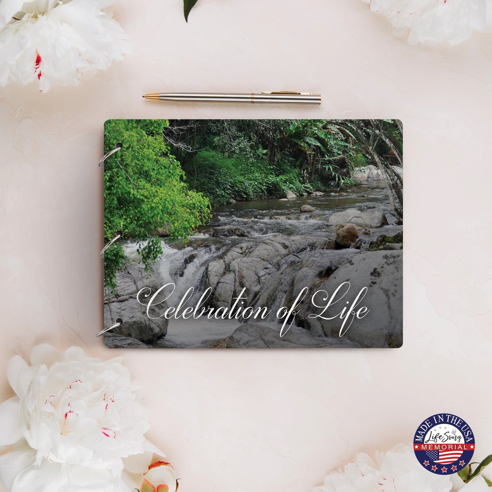 Celebration Of Life Funeral Guest Books For Memorial Services Registry With Wooden Cover - LifeSong Milestones