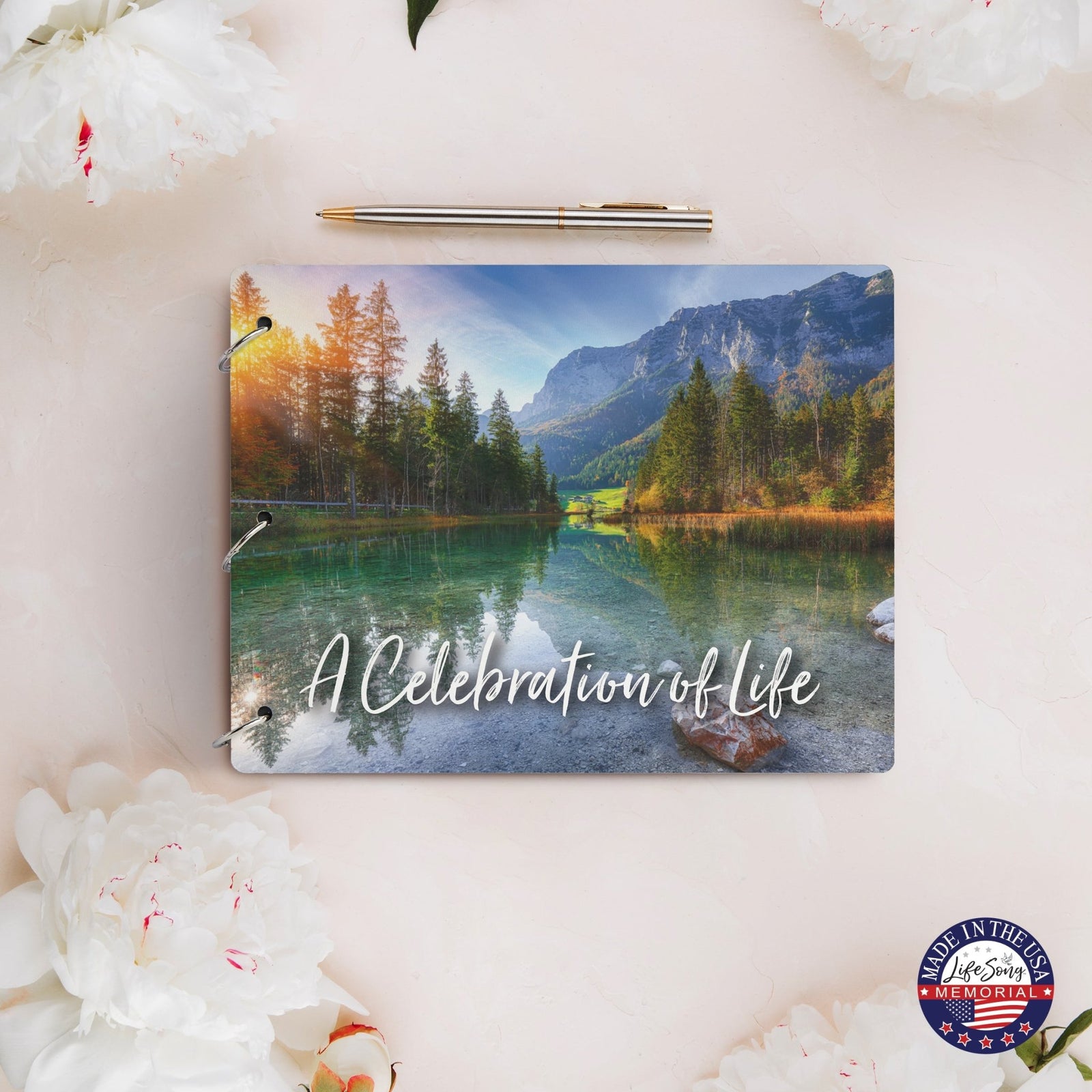 Celebration Of Life Funeral Guest Books For Memorial Services Registry With Wooden Cover - LifeSong Milestones